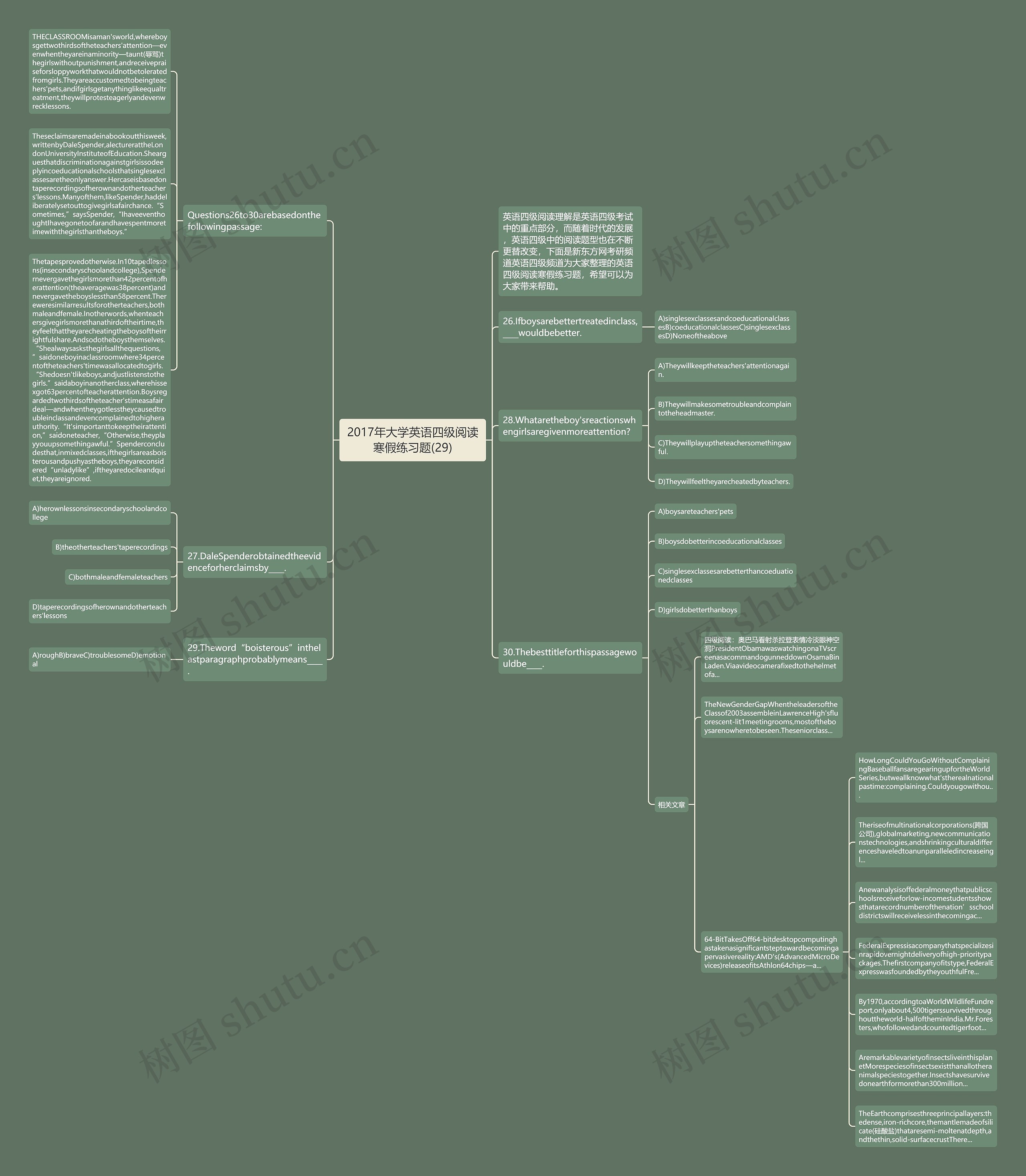 2017年大学英语四级阅读寒假练习题(29)思维导图