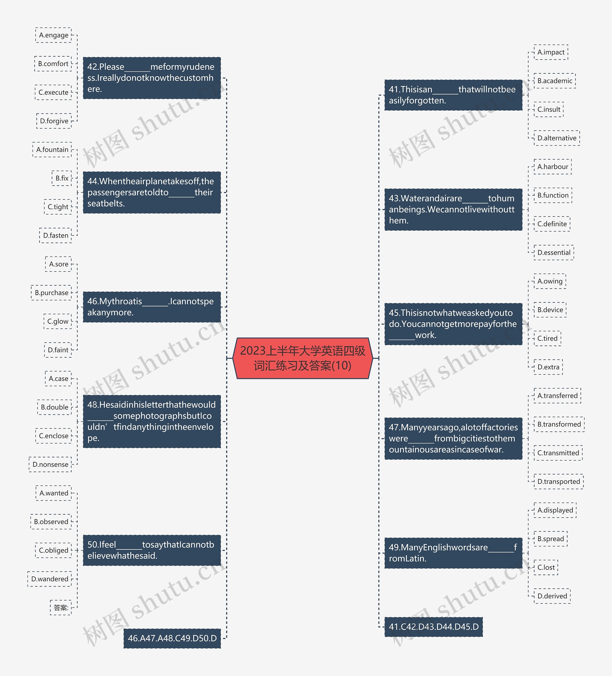 2023上半年大学英语四级词汇练习及答案(10)思维导图