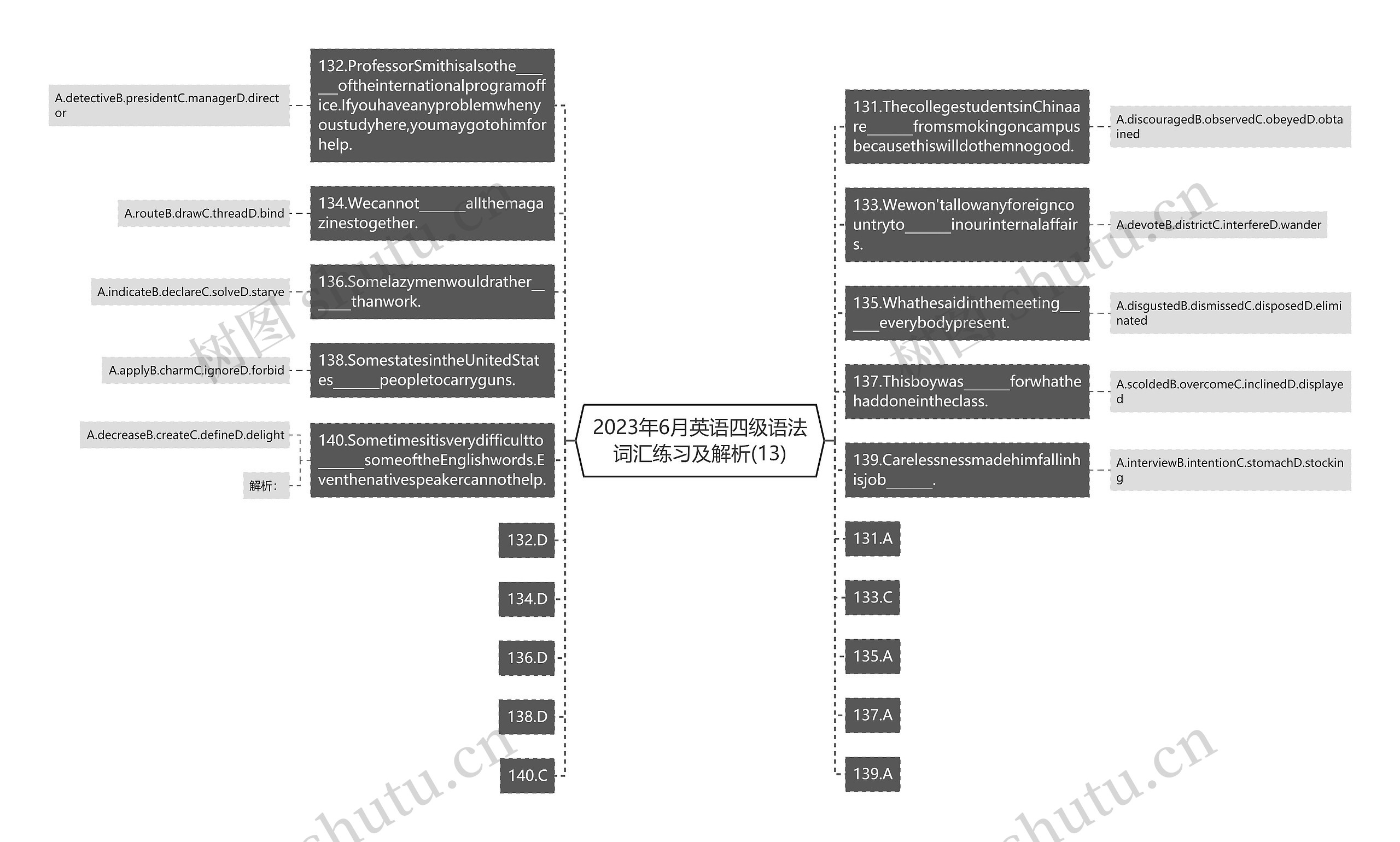 2023年6月英语四级语法词汇练习及解析(13)思维导图
