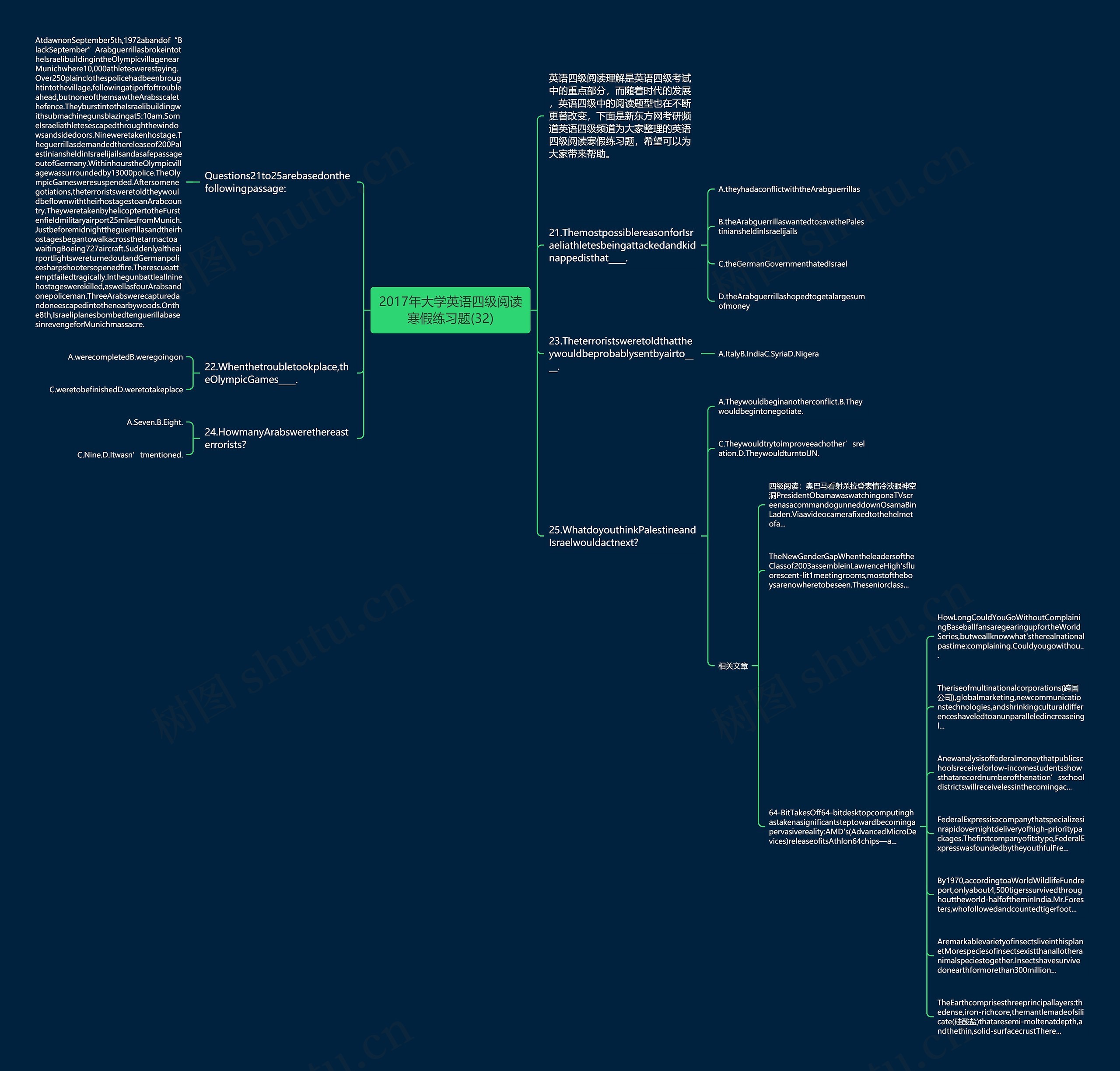 2017年大学英语四级阅读寒假练习题(32)思维导图