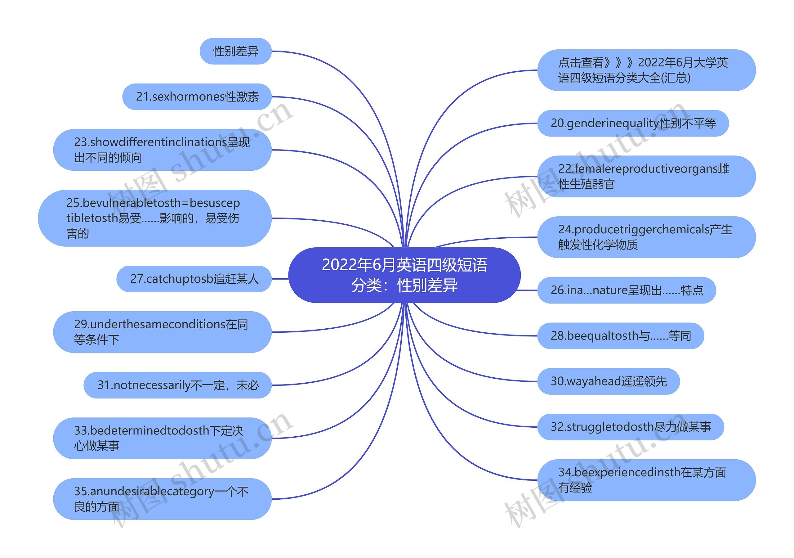 2022年6月英语四级短语分类：性别差异思维导图