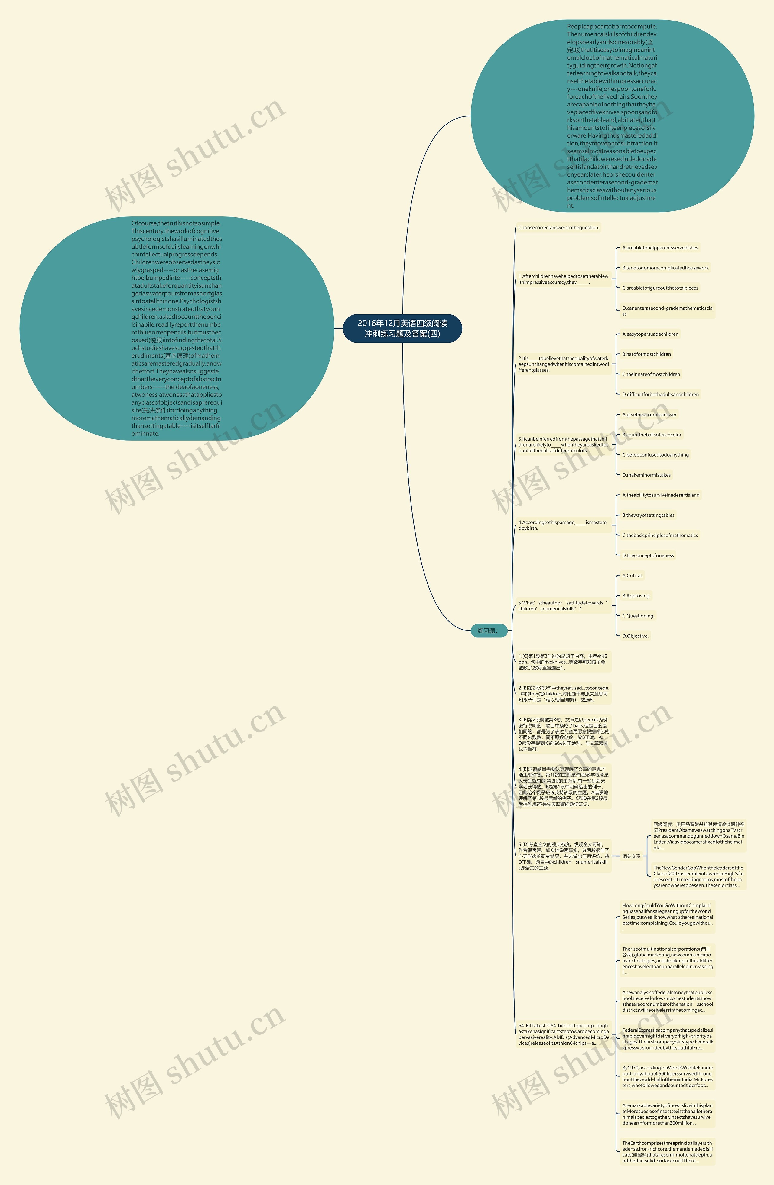 2016年12月英语四级阅读冲刺练习题及答案(四)思维导图