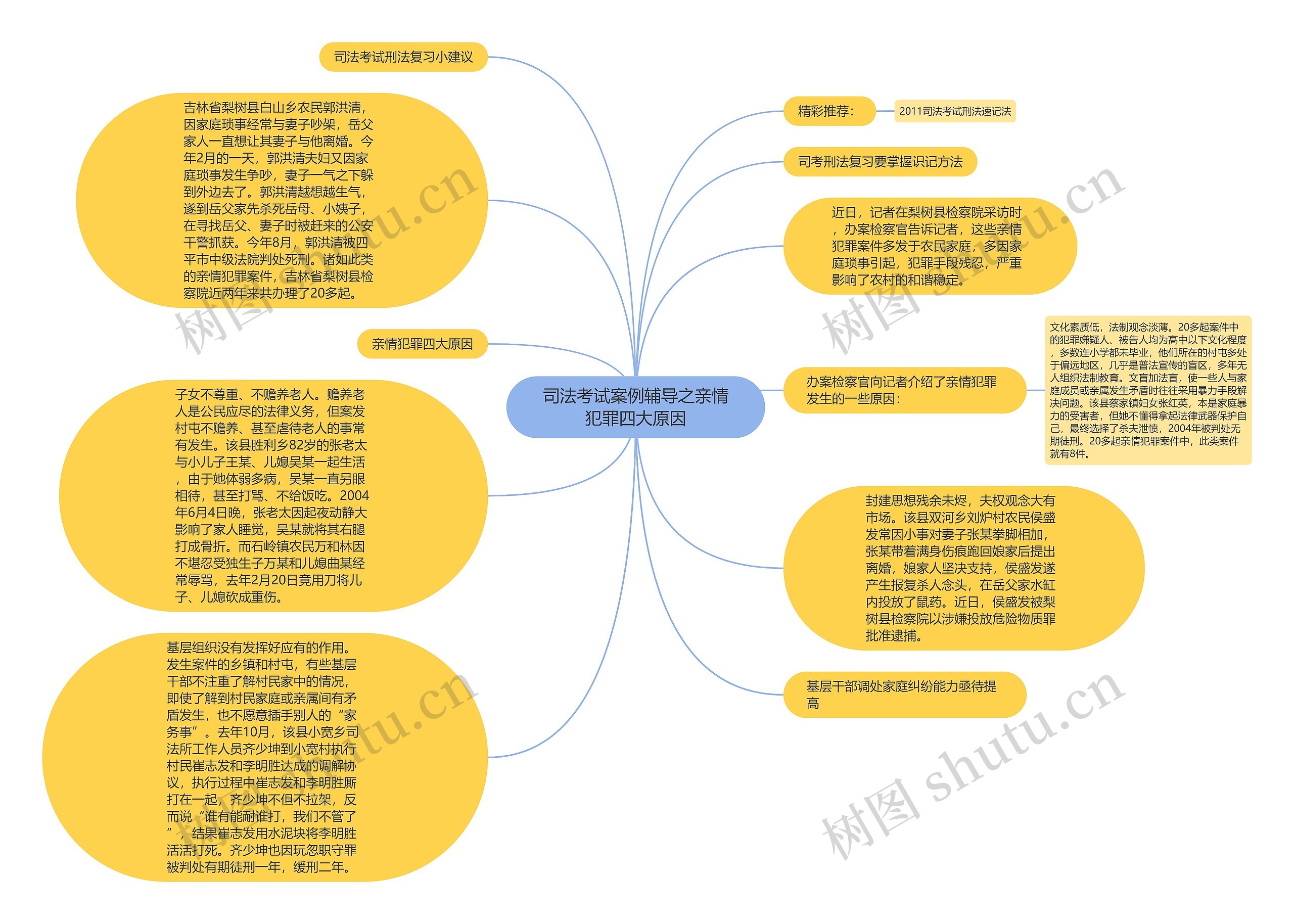 司法考试案例辅导之亲情犯罪四大原因思维导图