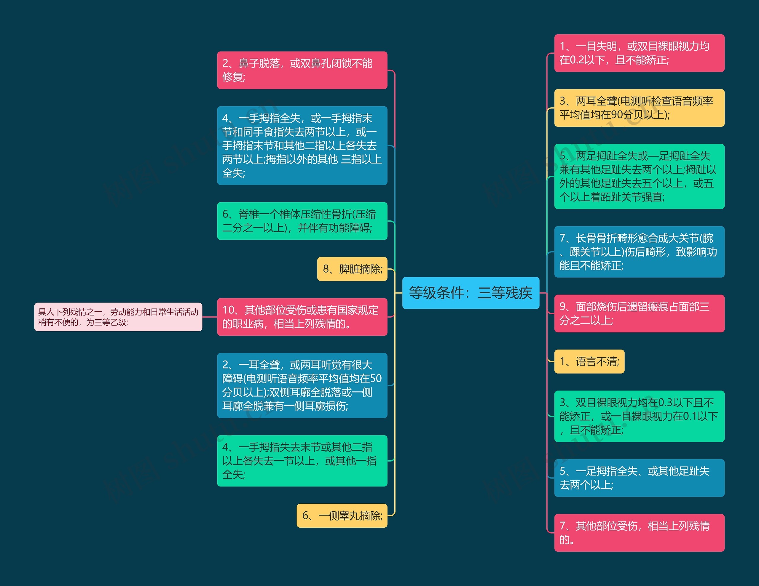 等级条件：三等残疾思维导图