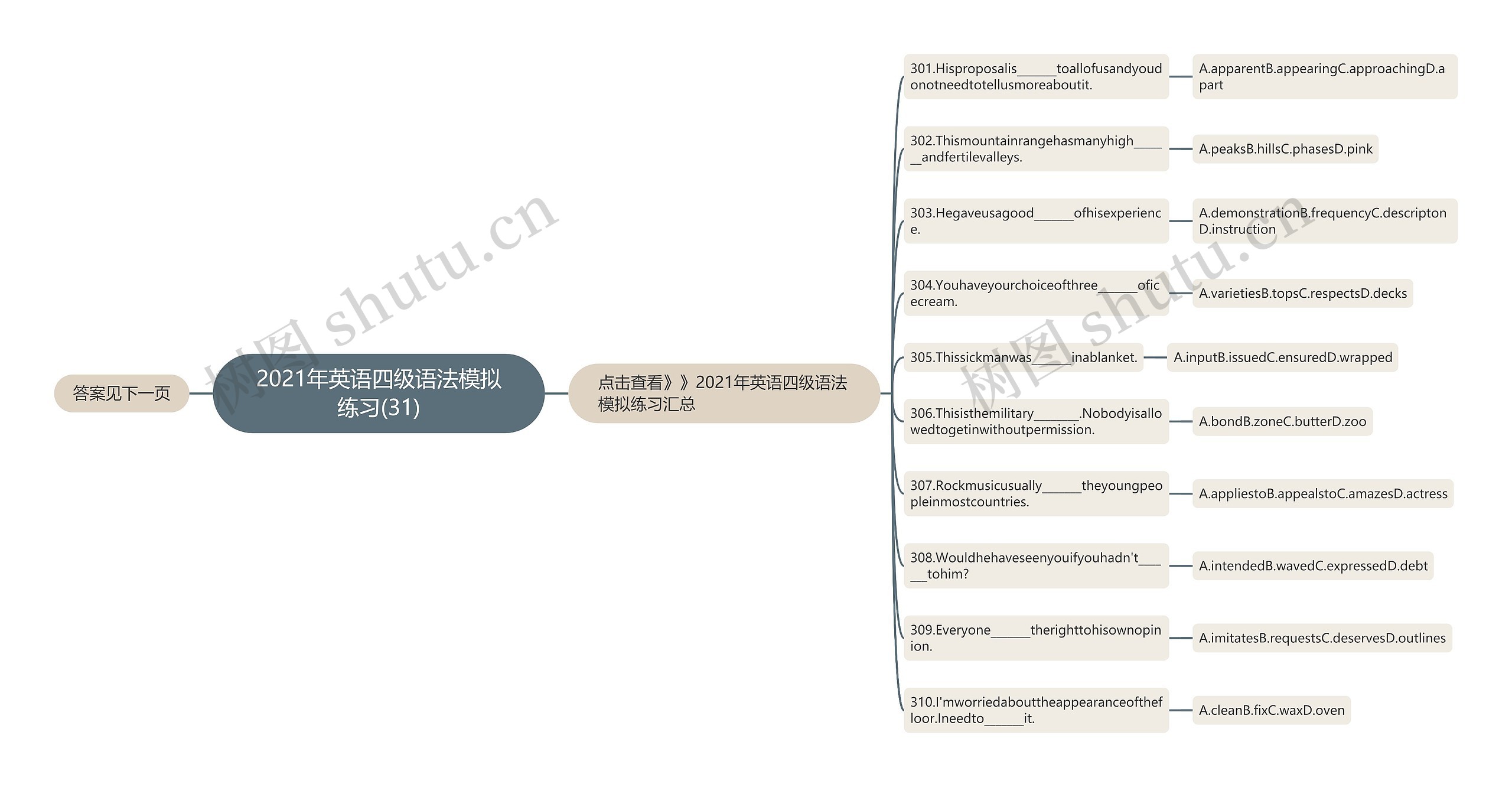 2021年英语四级语法模拟练习(31)思维导图