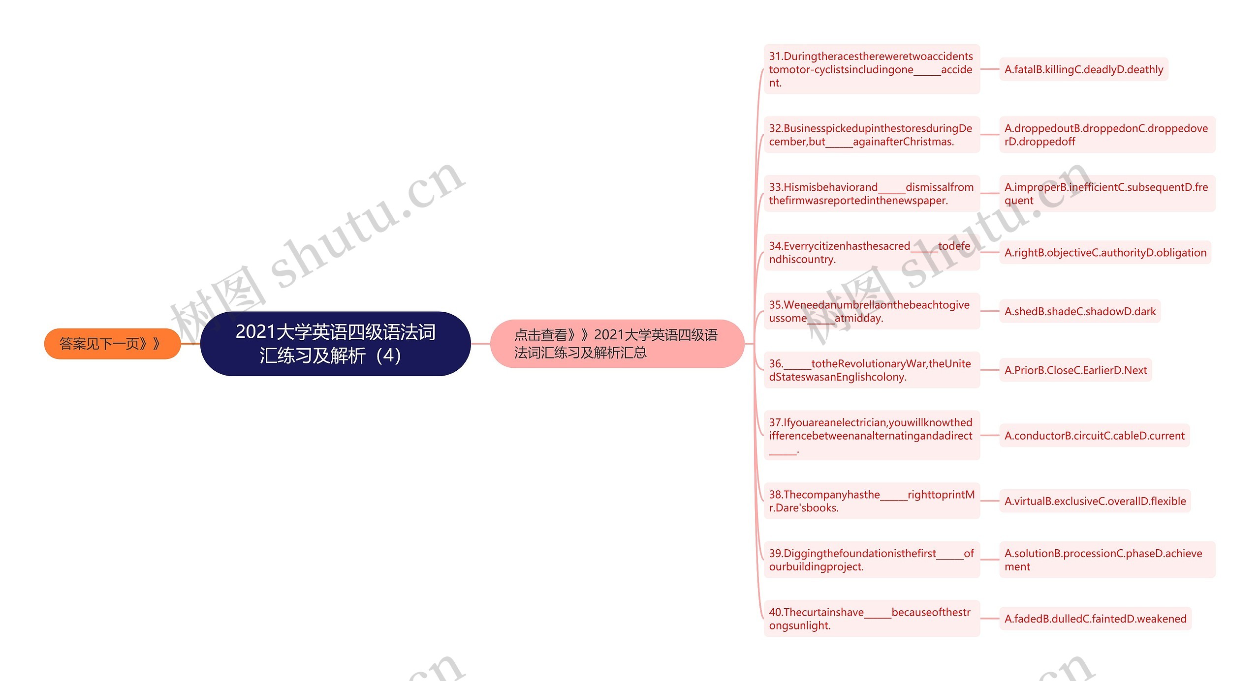 2021大学英语四级语法词汇练习及解析（4）思维导图