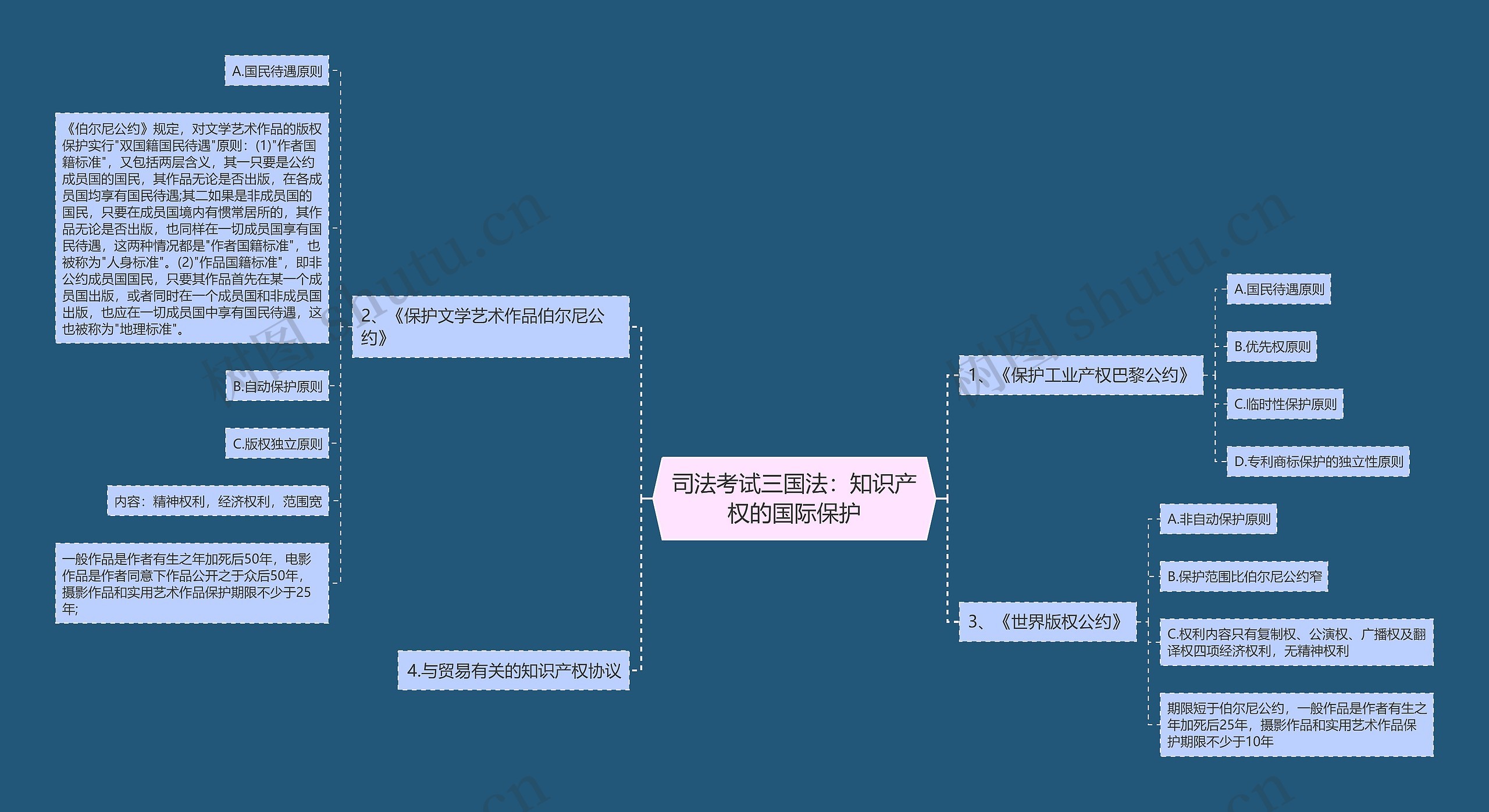 司法考试三国法：知识产权的国际保护思维导图