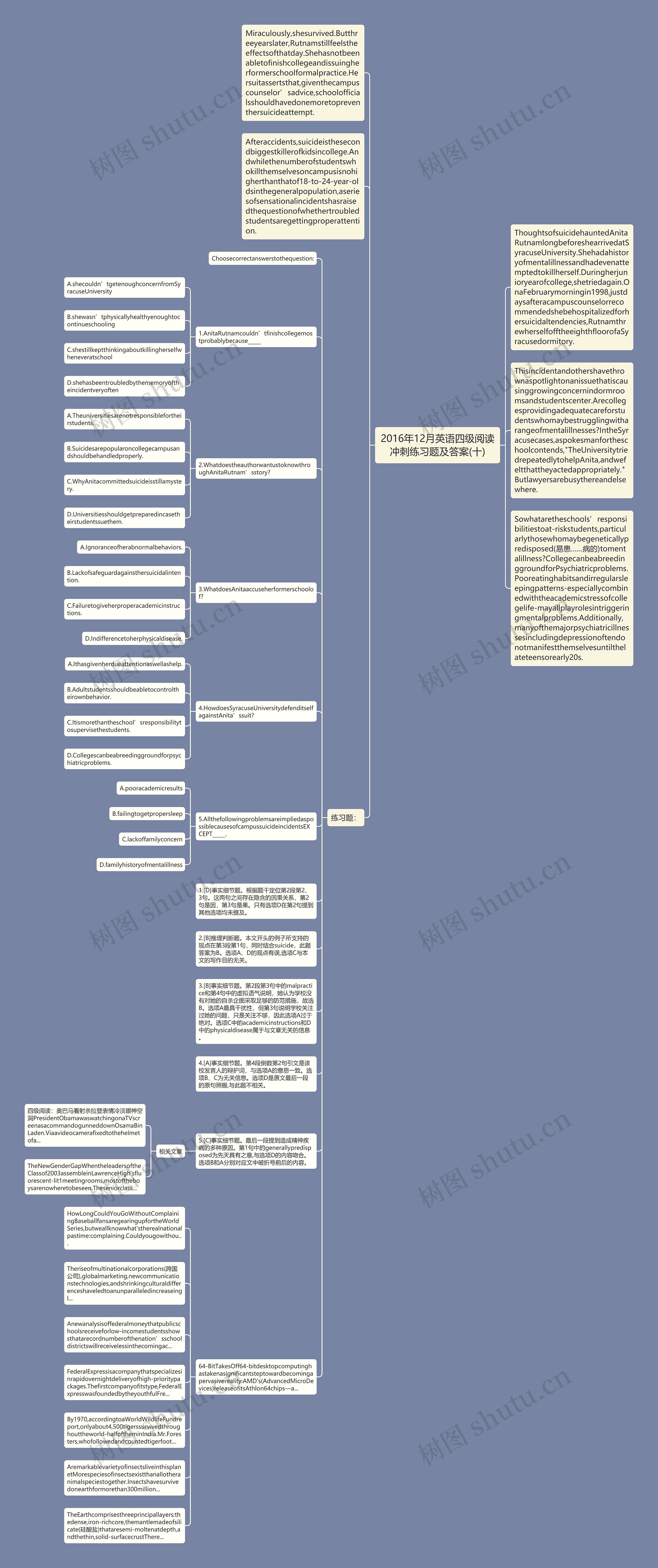 2016年12月英语四级阅读冲刺练习题及答案(十)思维导图