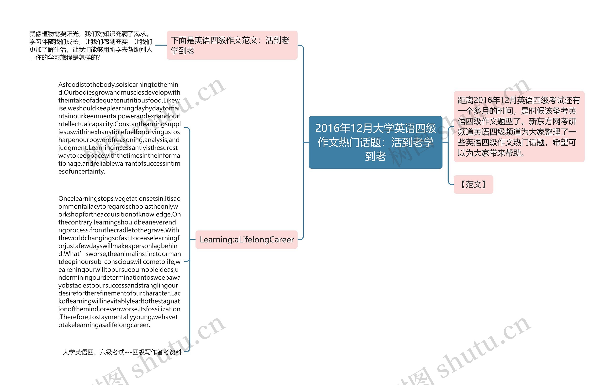 2016年12月大学英语四级作文热门话题：活到老学到老思维导图