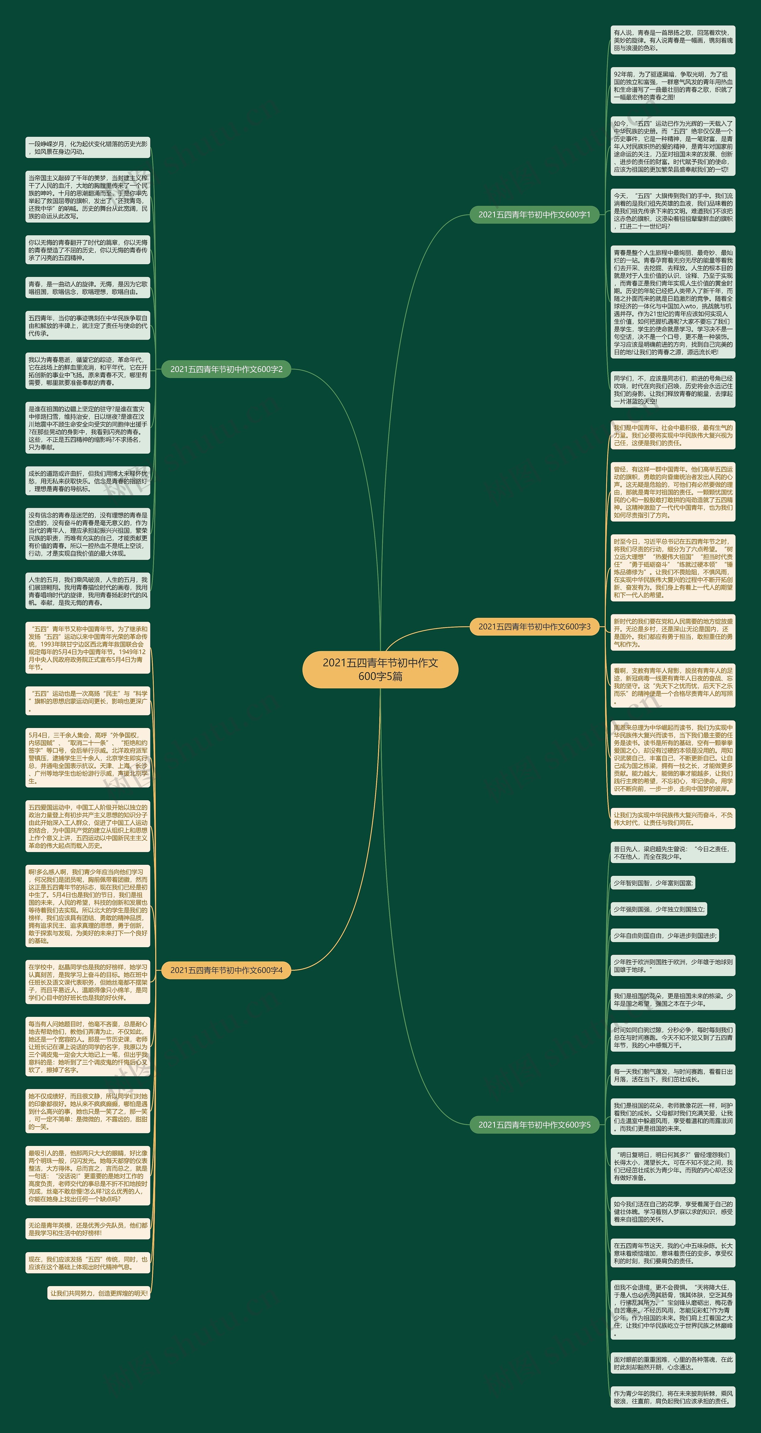 2021五四青年节初中作文600字5篇思维导图