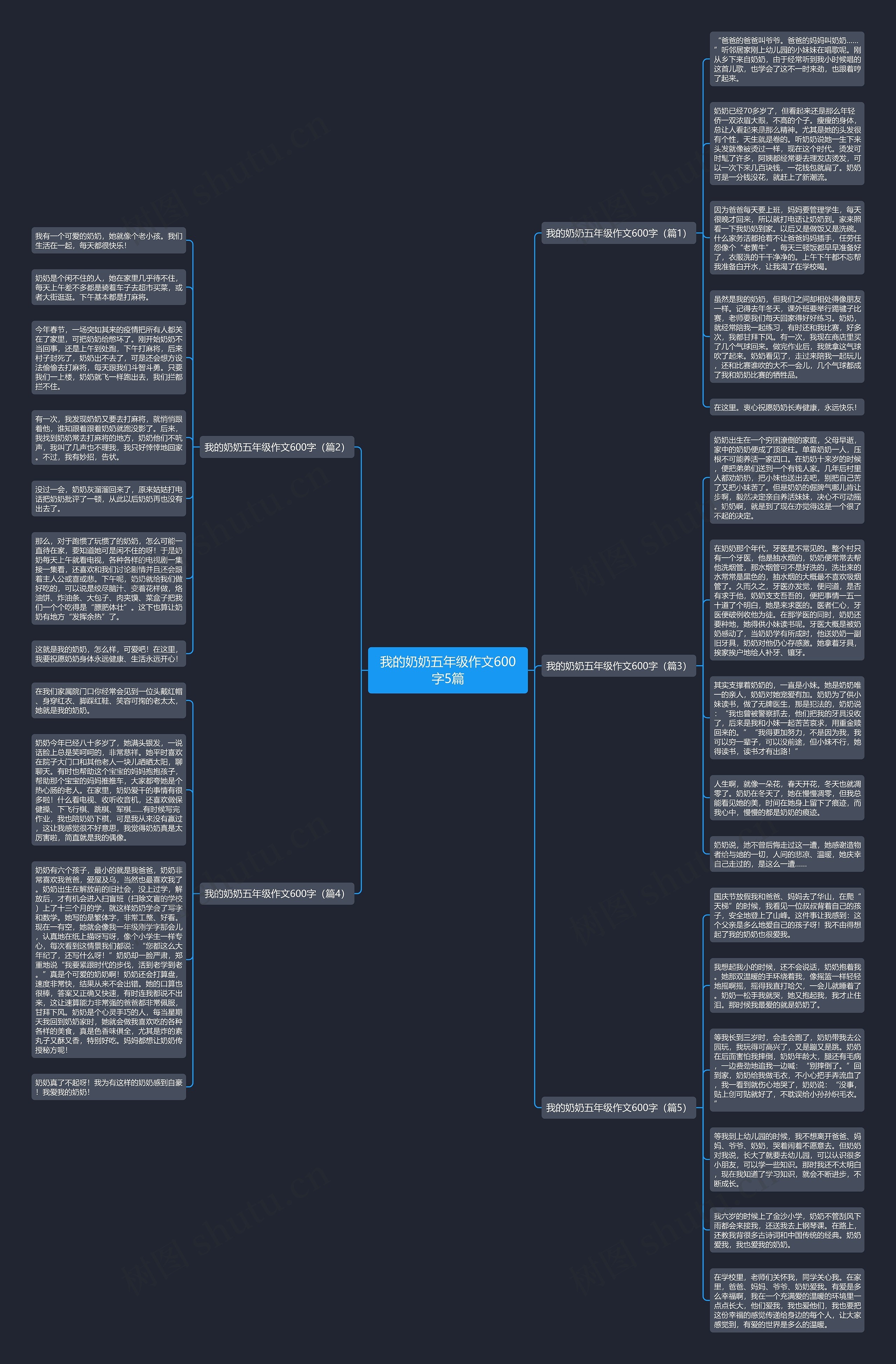 我的奶奶五年级作文600字5篇思维导图