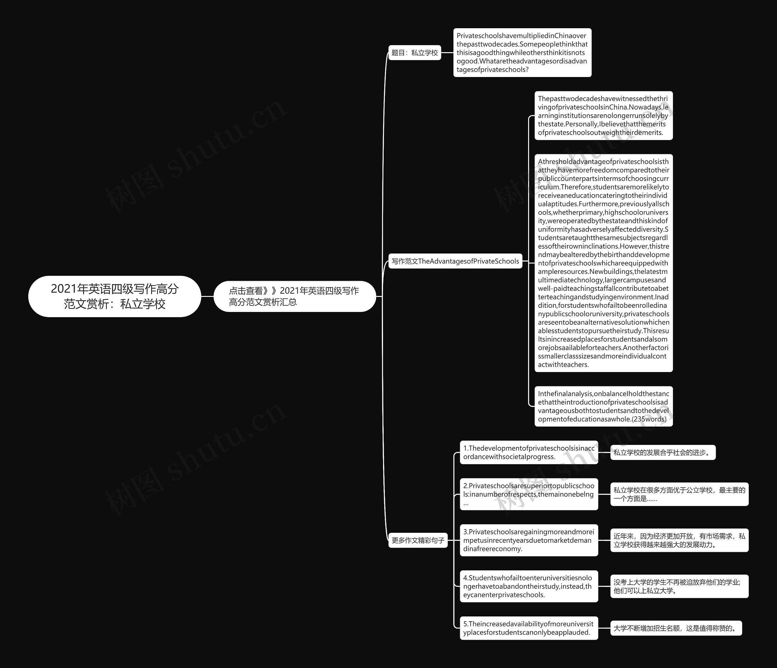 2021年英语四级写作高分范文赏析：私立学校思维导图