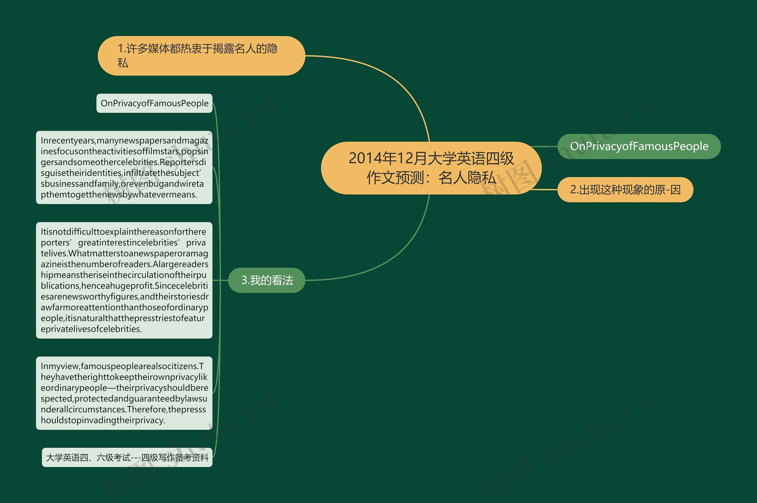 2014年12月大学英语四级作文预测：名人隐私思维导图