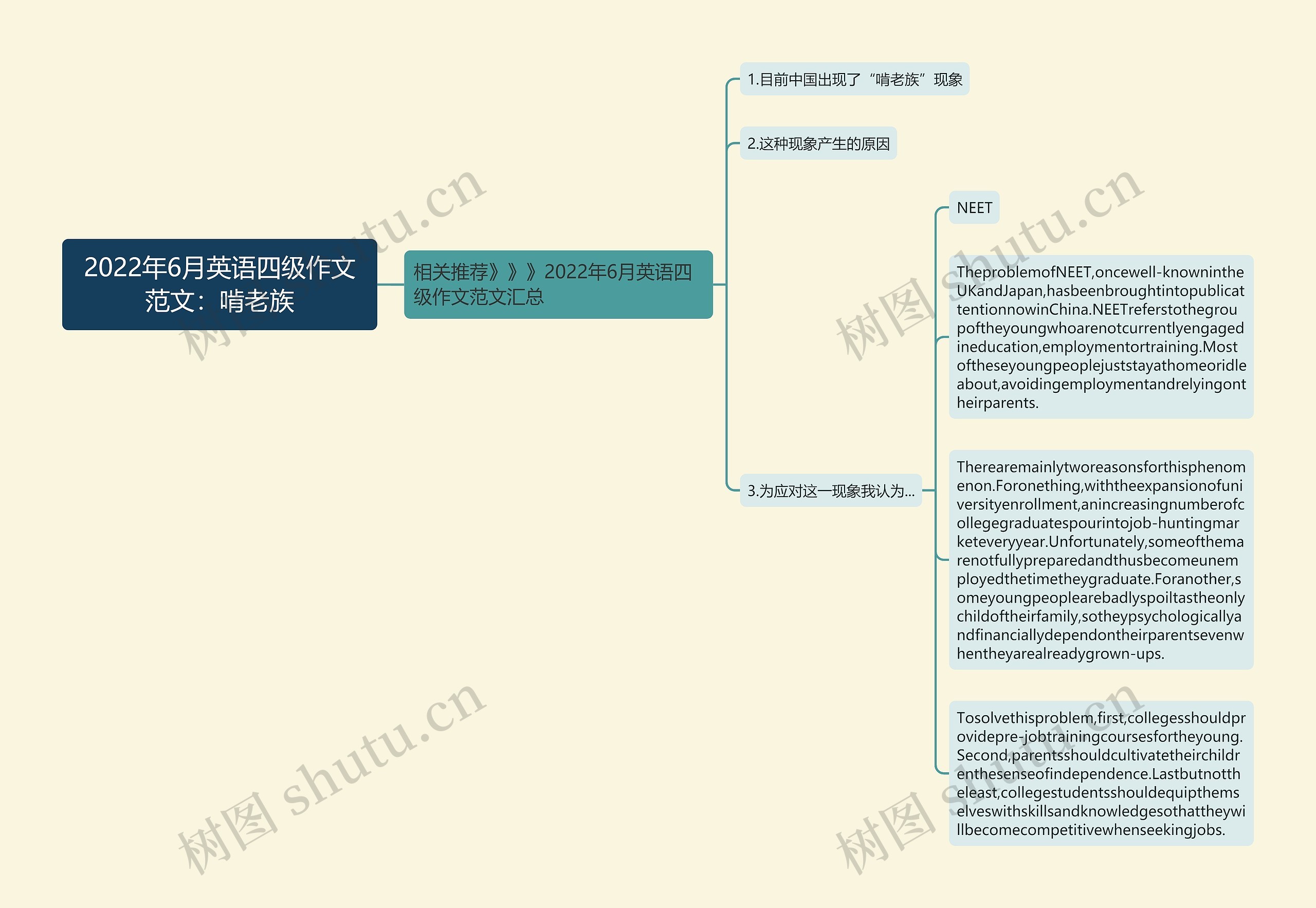 2022年6月英语四级作文范文：啃老族思维导图