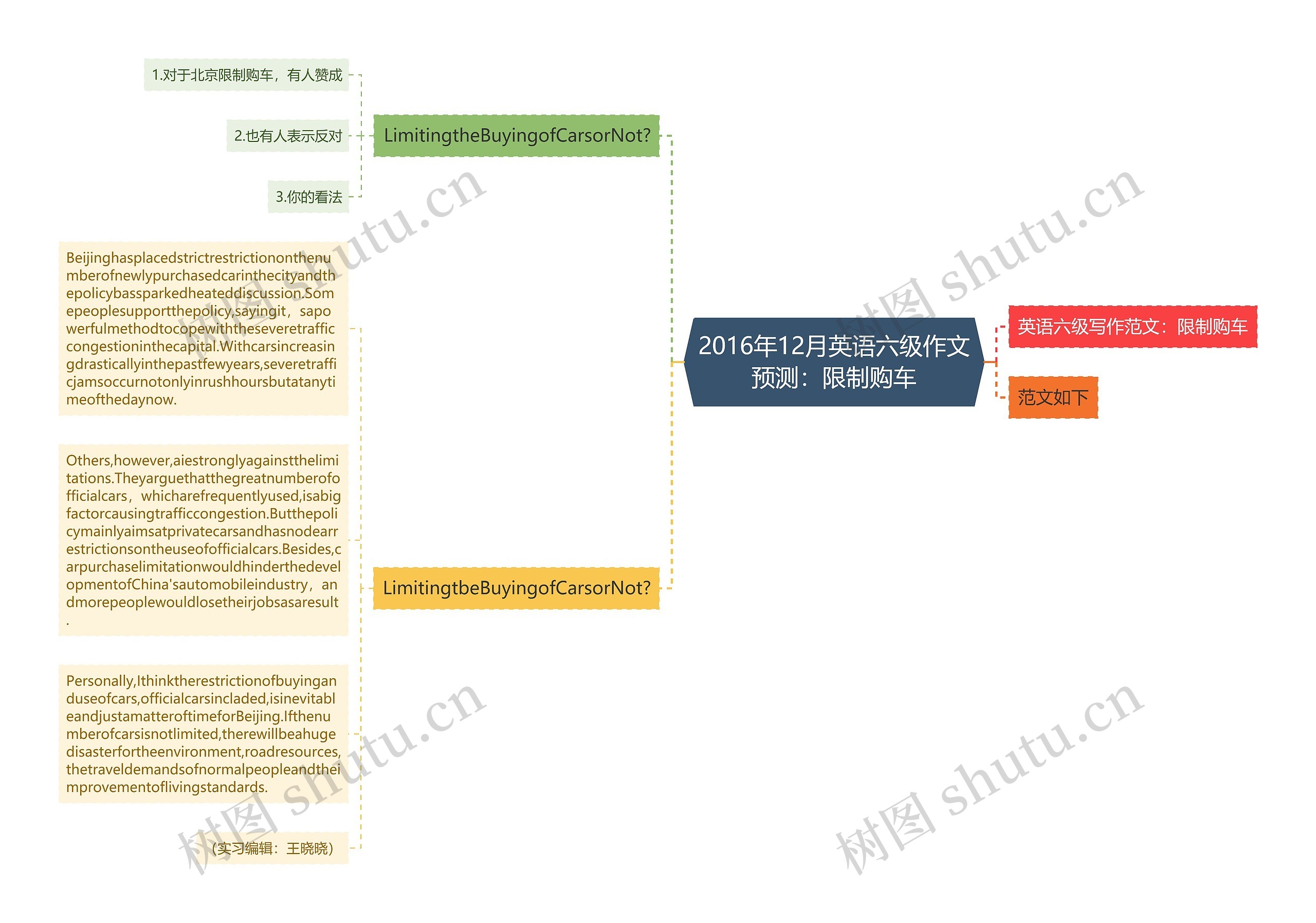 2016年12月英语六级作文预测：限制购车思维导图