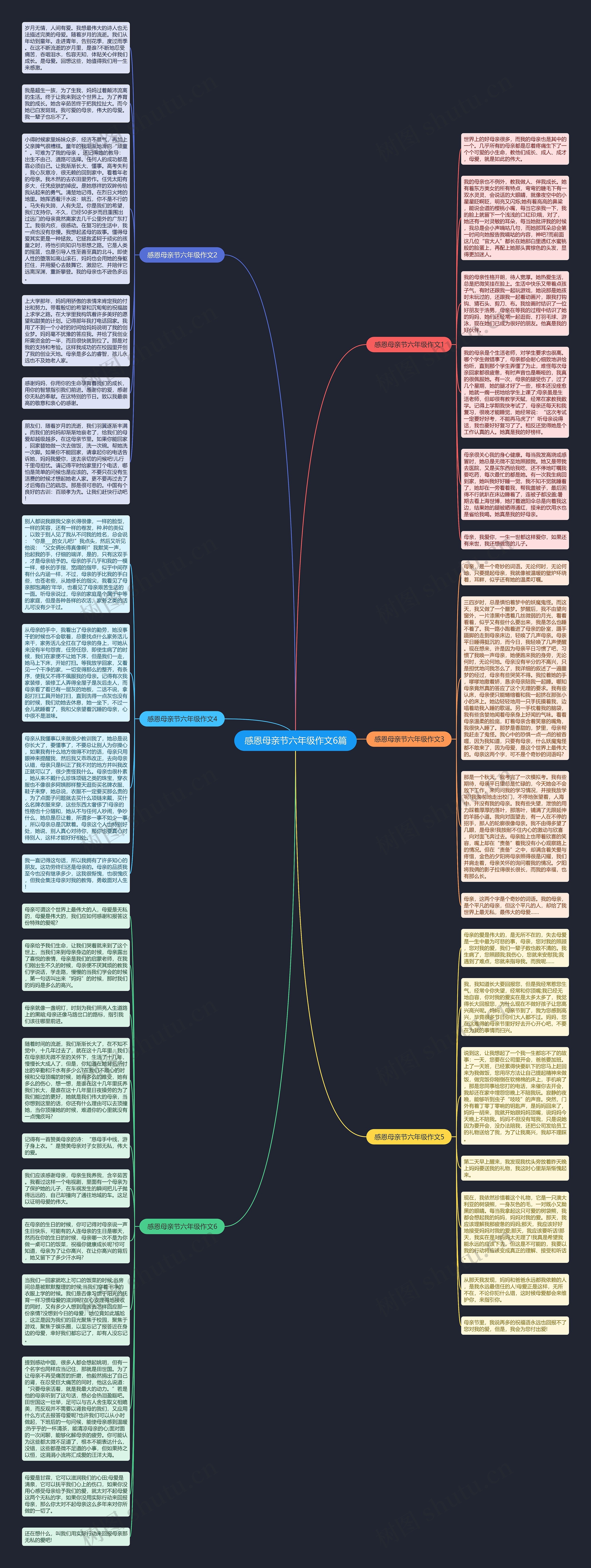 感恩母亲节六年级作文6篇思维导图