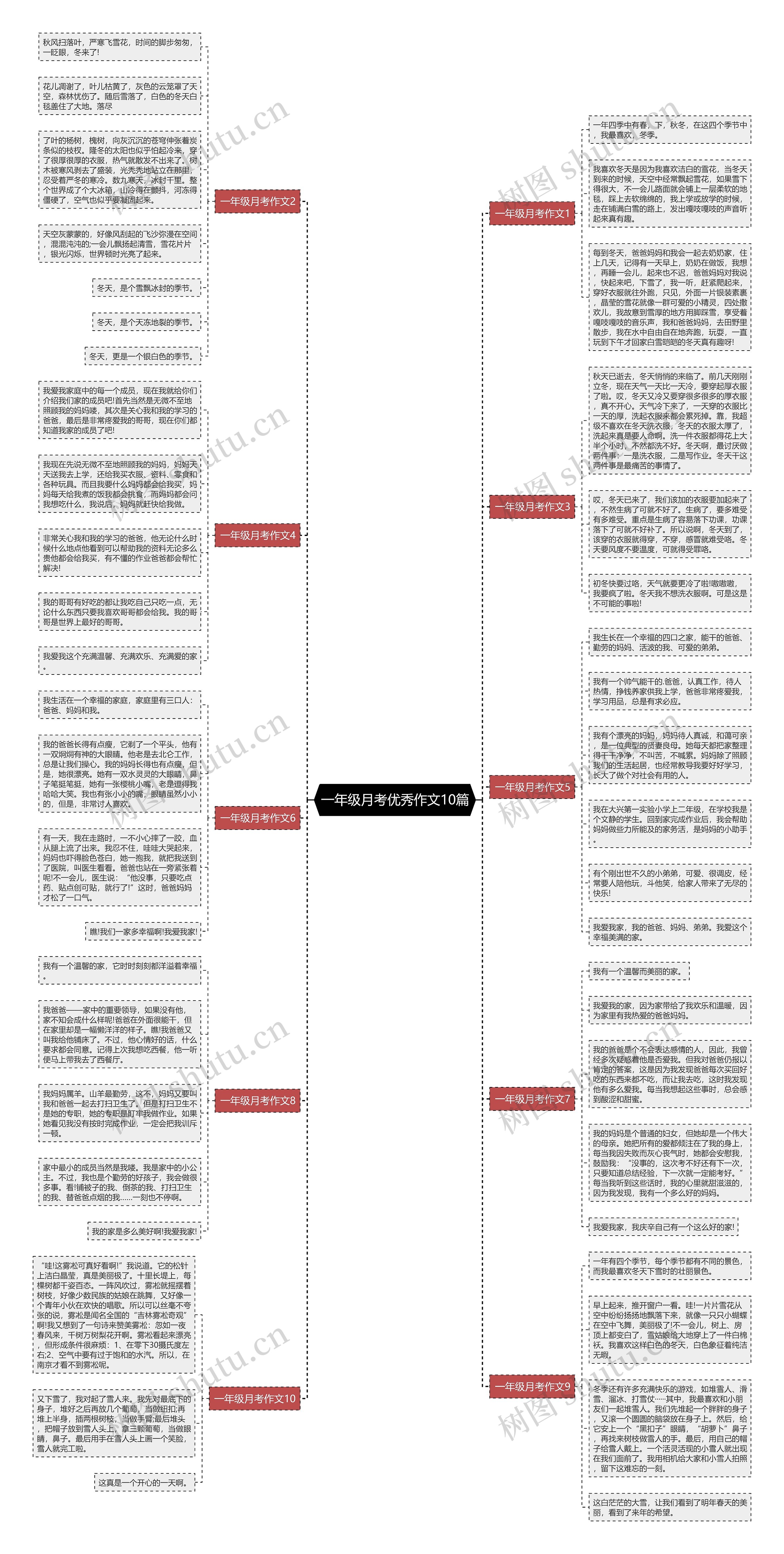 一年级月考优秀作文10篇思维导图