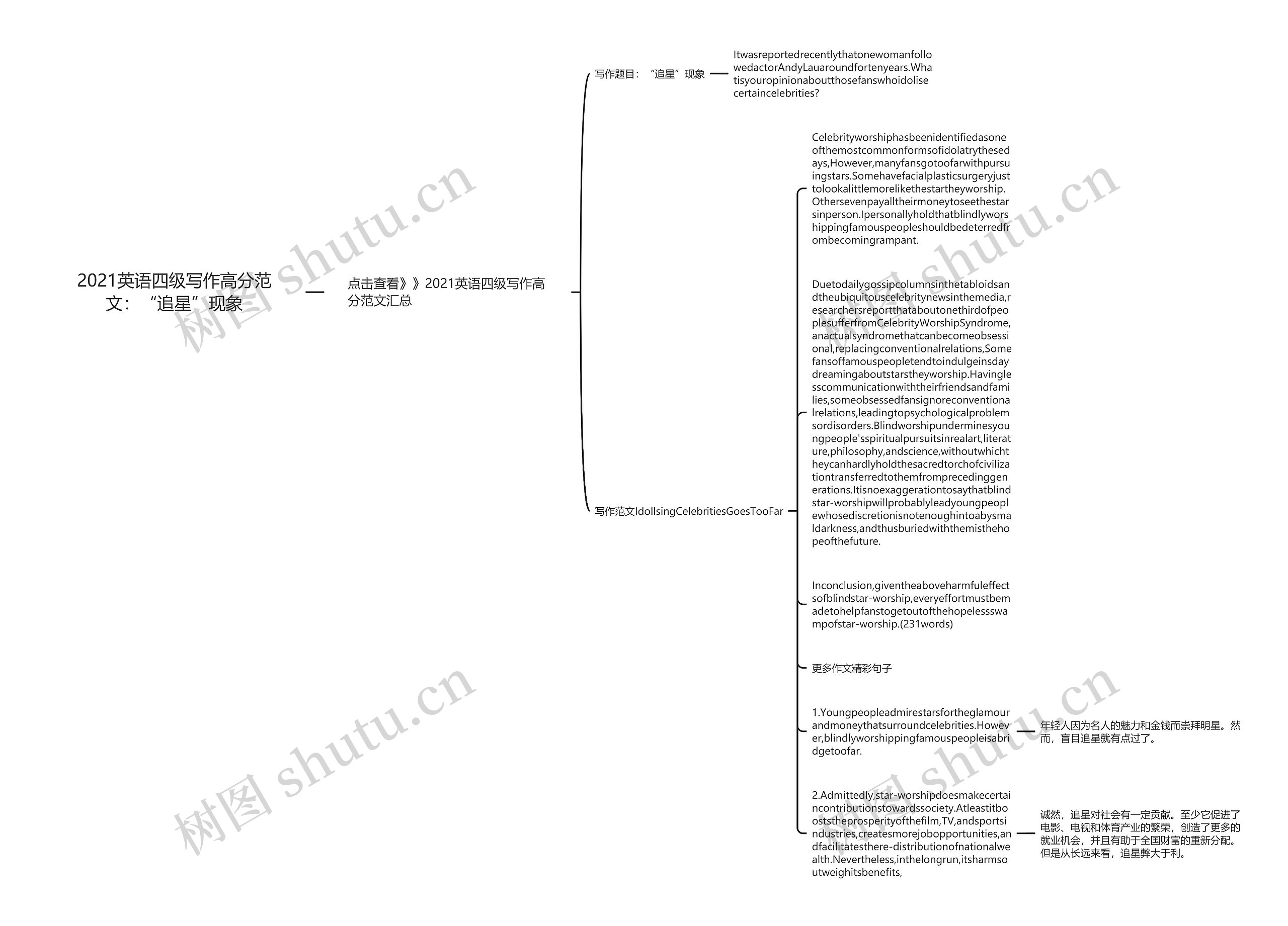 2021英语四级写作高分范文：“追星”现象思维导图