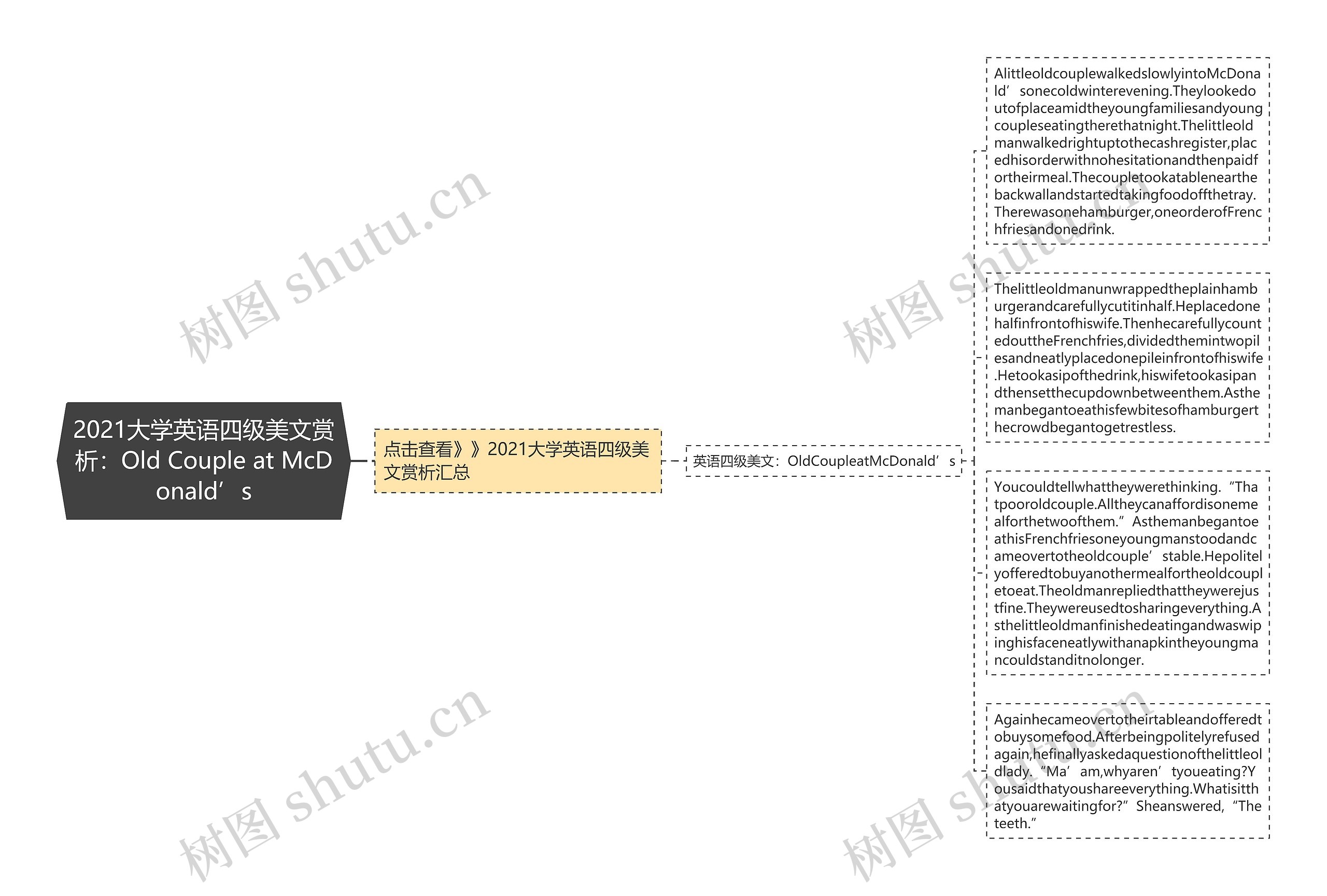 2021大学英语四级美文赏析：Old Couple at McDonald’s思维导图