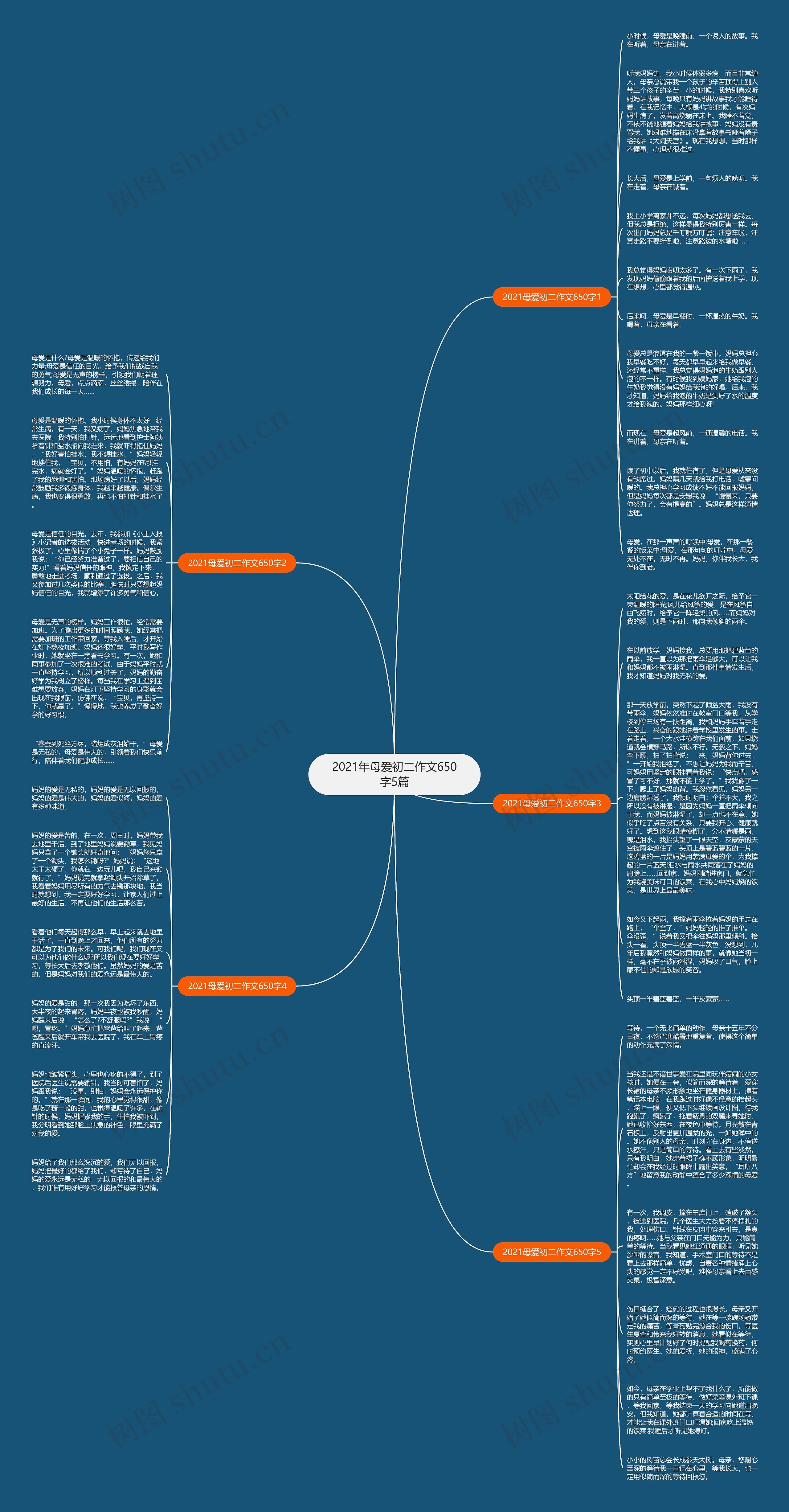 2021年母爱初二作文650字5篇思维导图
