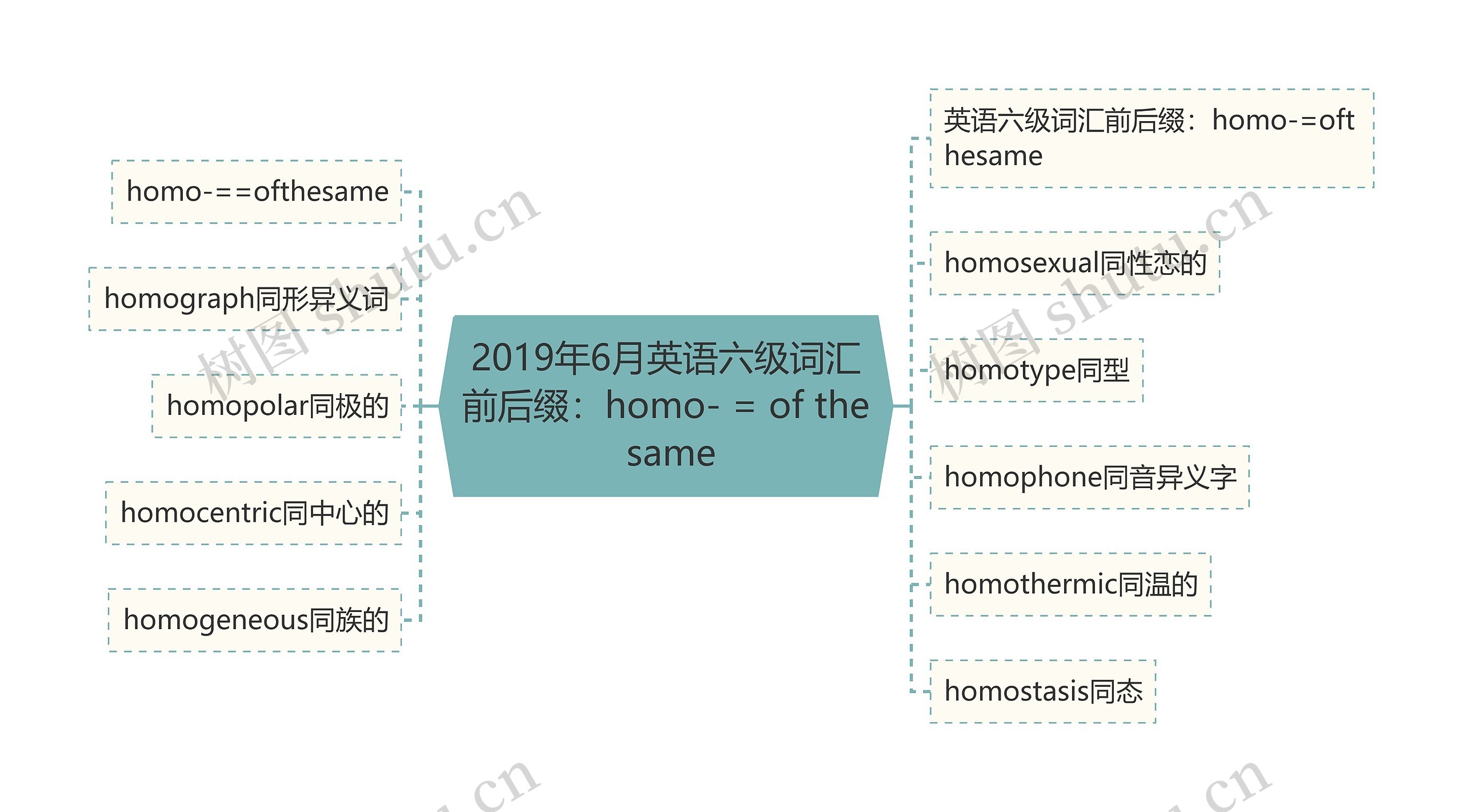 2019年6月英语六级词汇前后缀：homo- = of the same思维导图