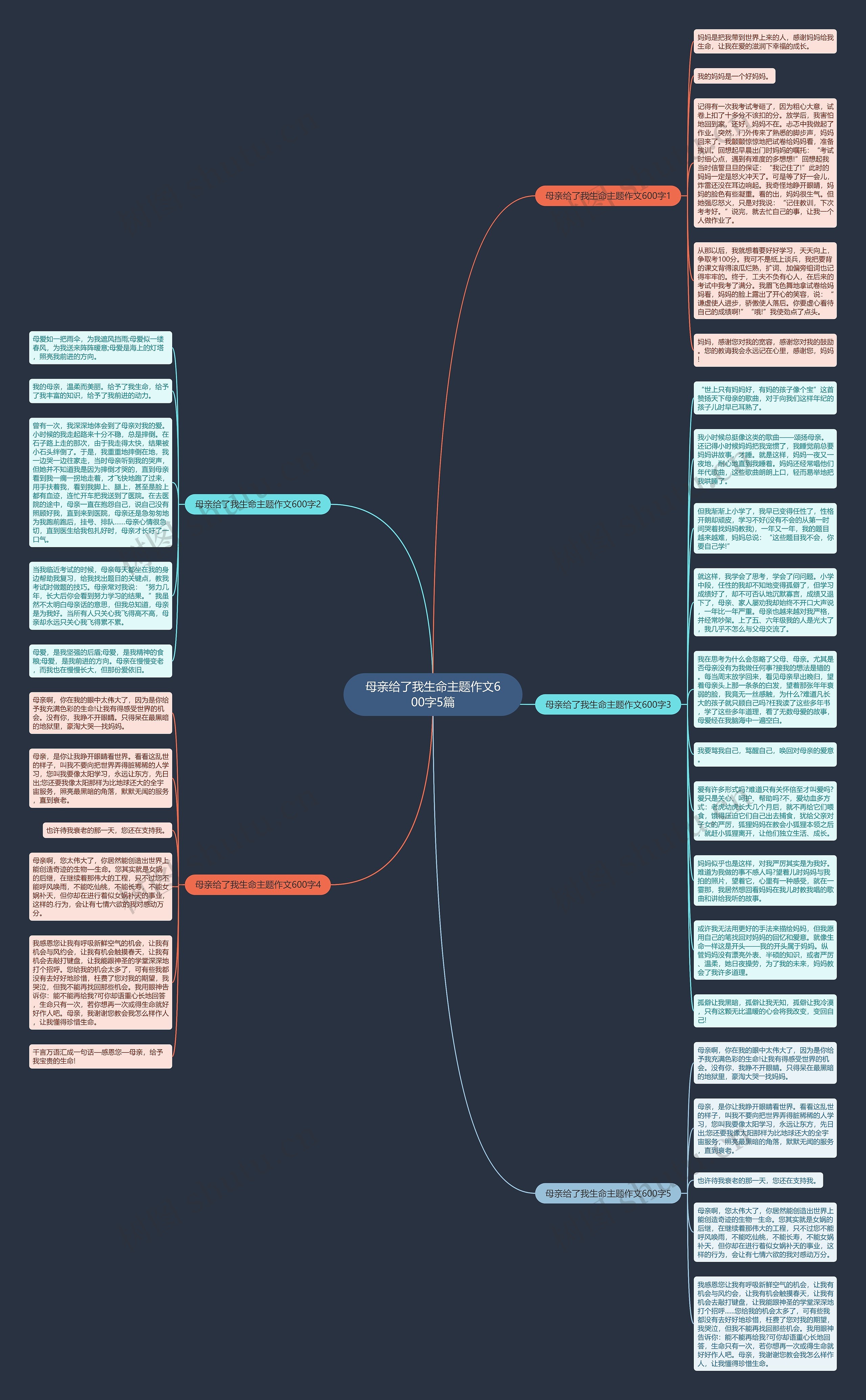 母亲给了我生命主题作文600字5篇思维导图