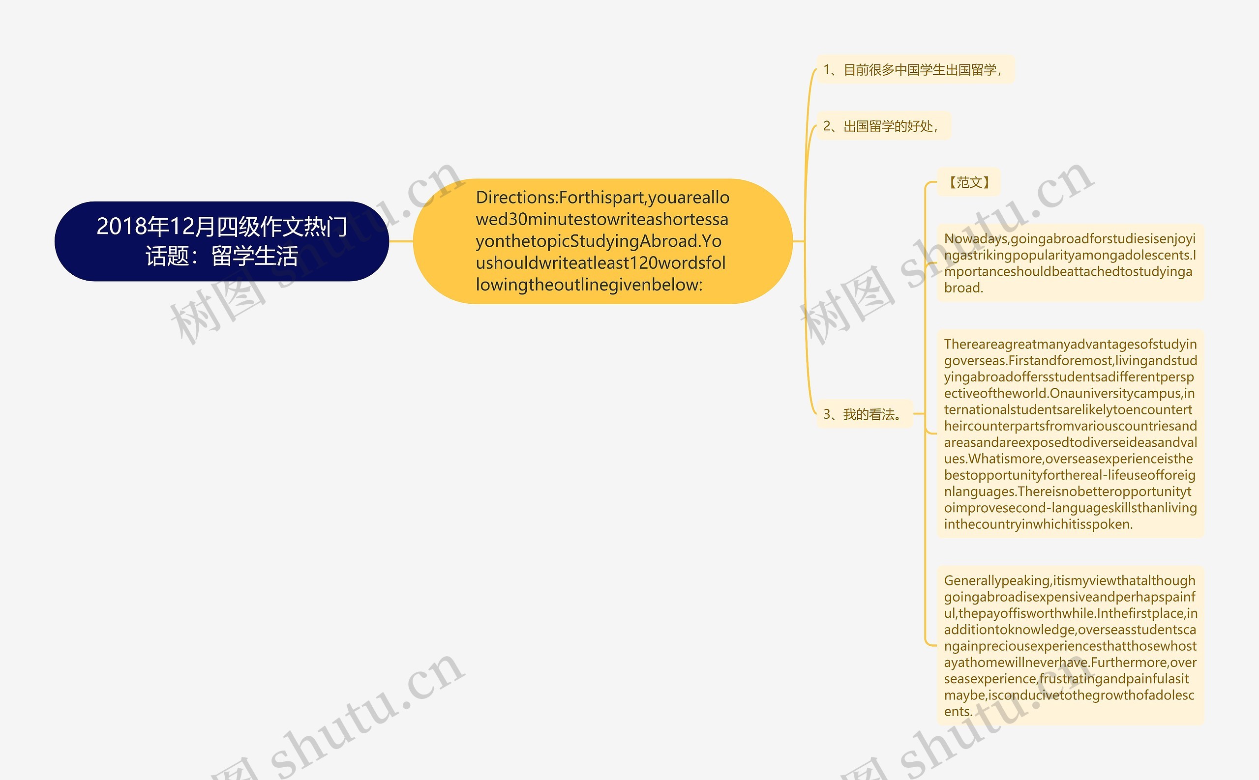 2018年12月四级作文热门话题：留学生活思维导图