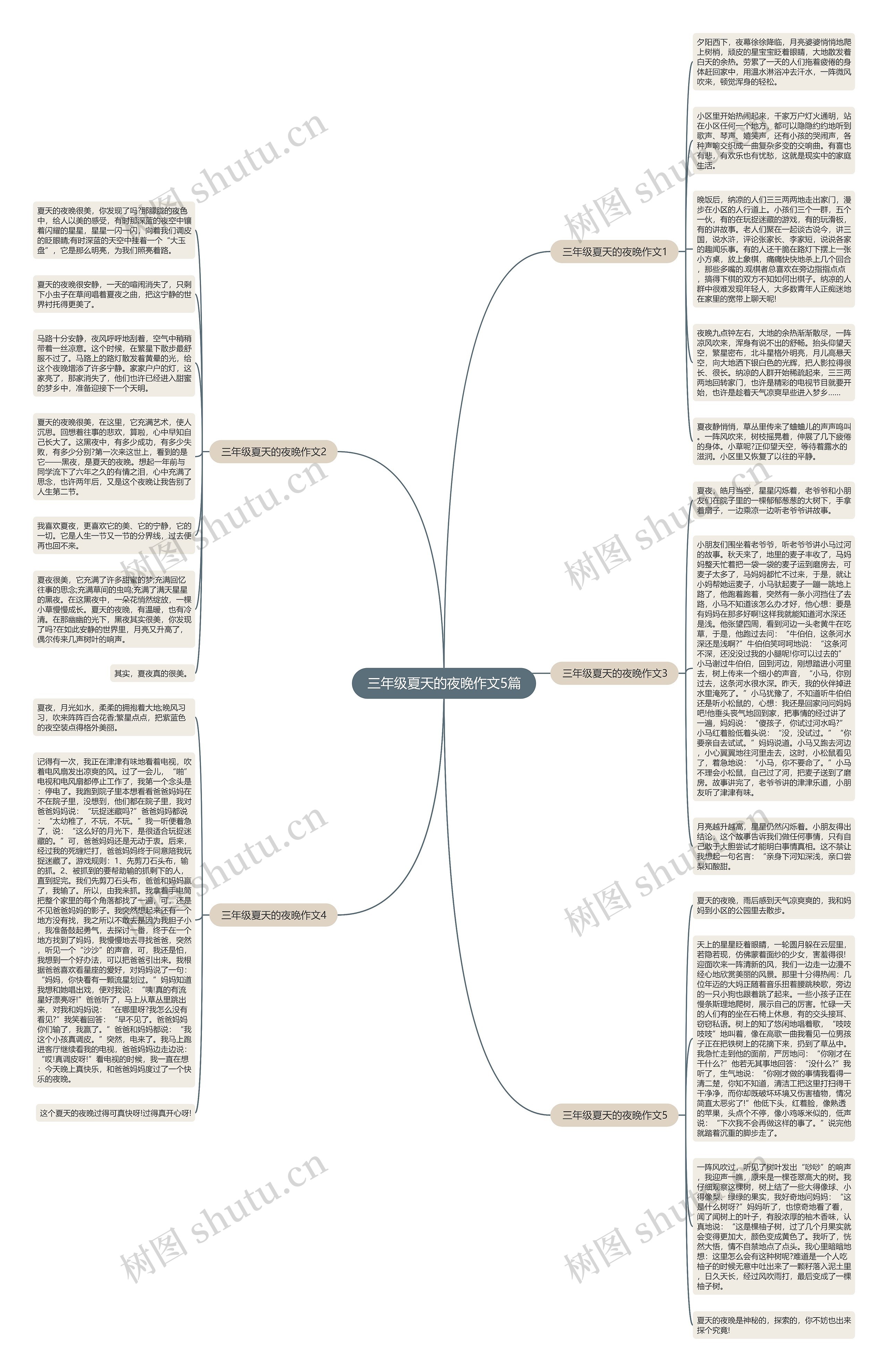 三年级夏天的夜晚作文5篇思维导图