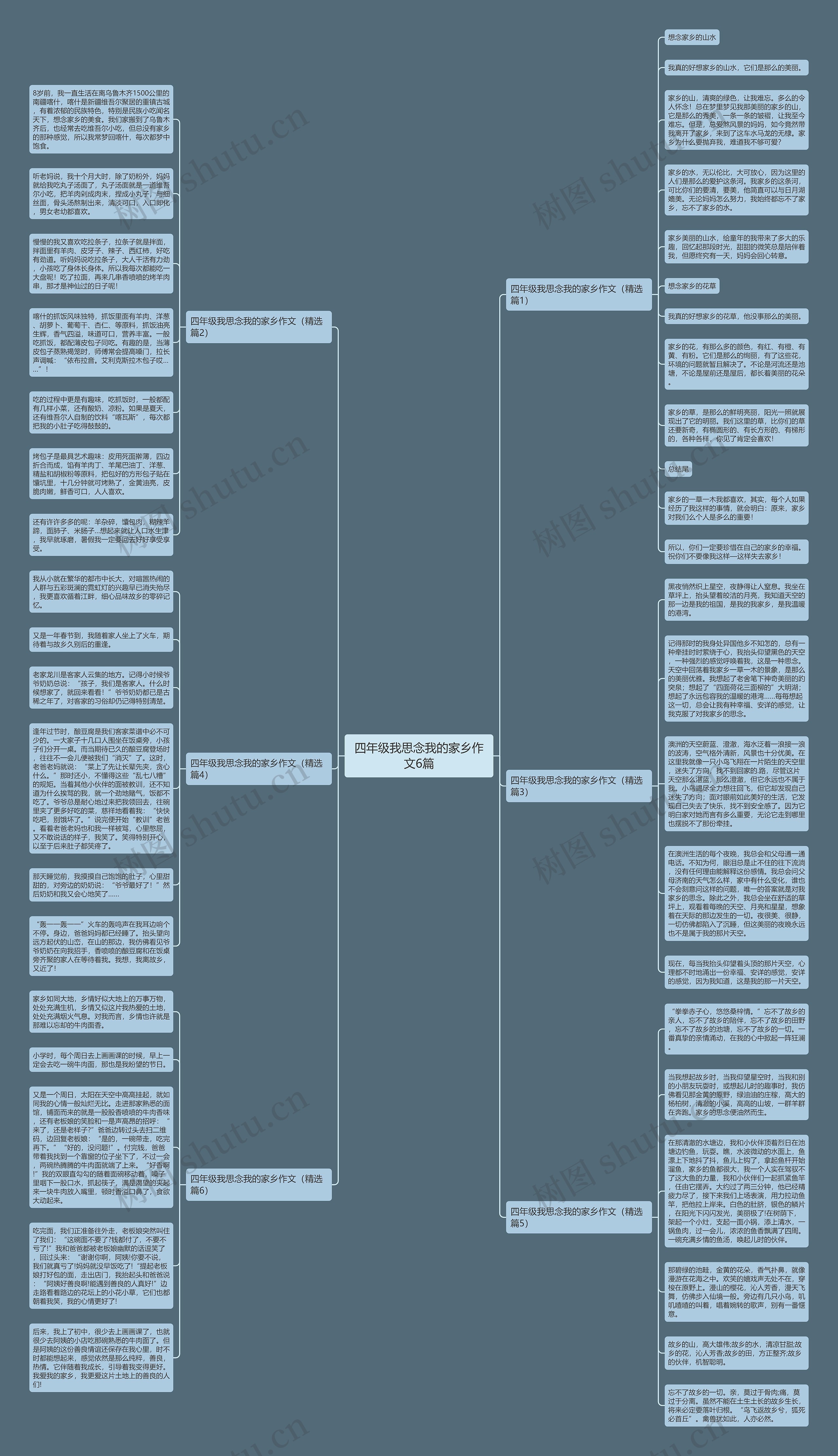 四年级我思念我的家乡作文6篇思维导图