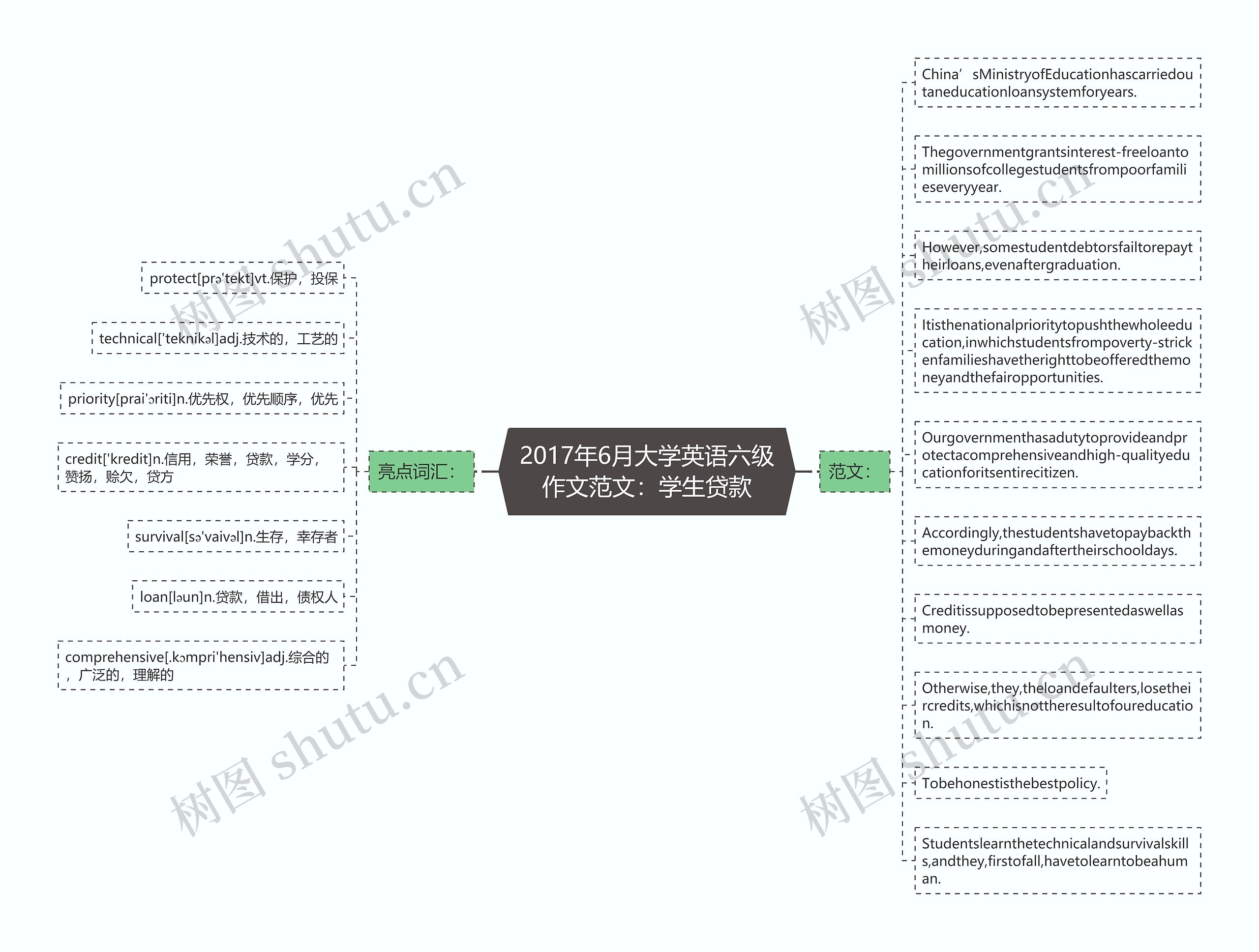 2017年6月大学英语六级作文范文：学生贷款思维导图