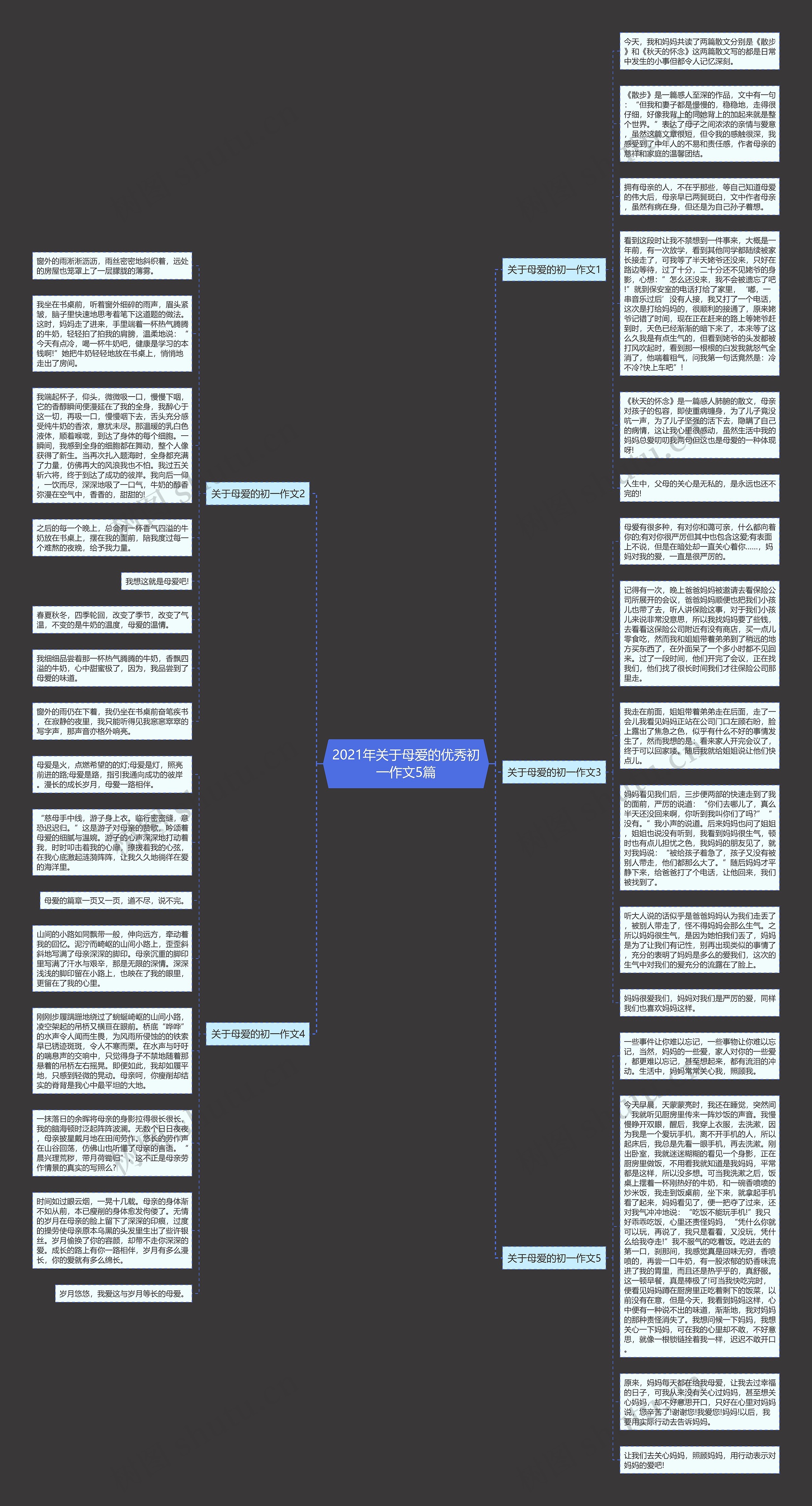 2021年关于母爱的优秀初一作文5篇思维导图