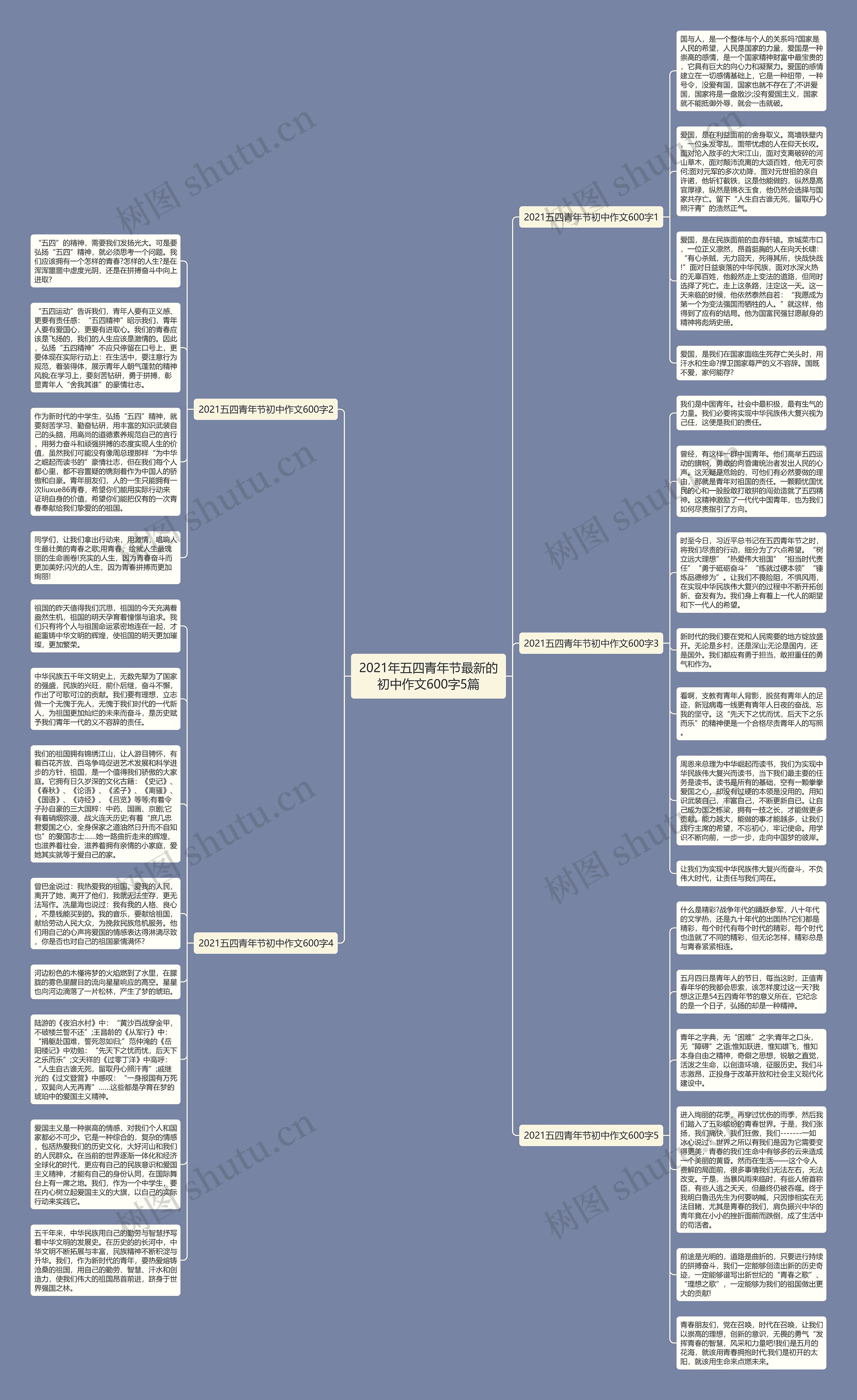 2021年五四青年节最新的初中作文600字5篇思维导图