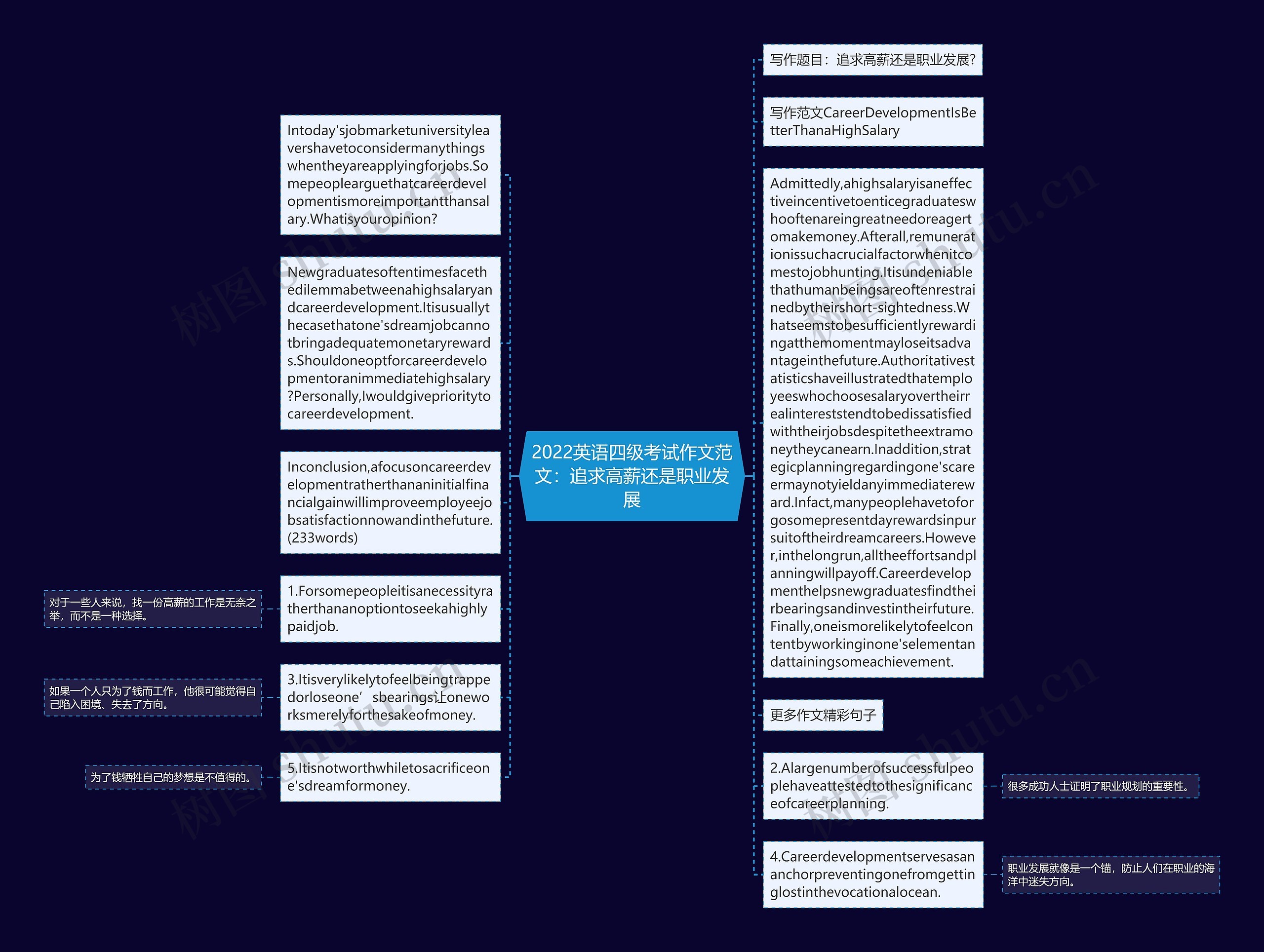 2022英语四级考试作文范文：追求高薪还是职业发展思维导图