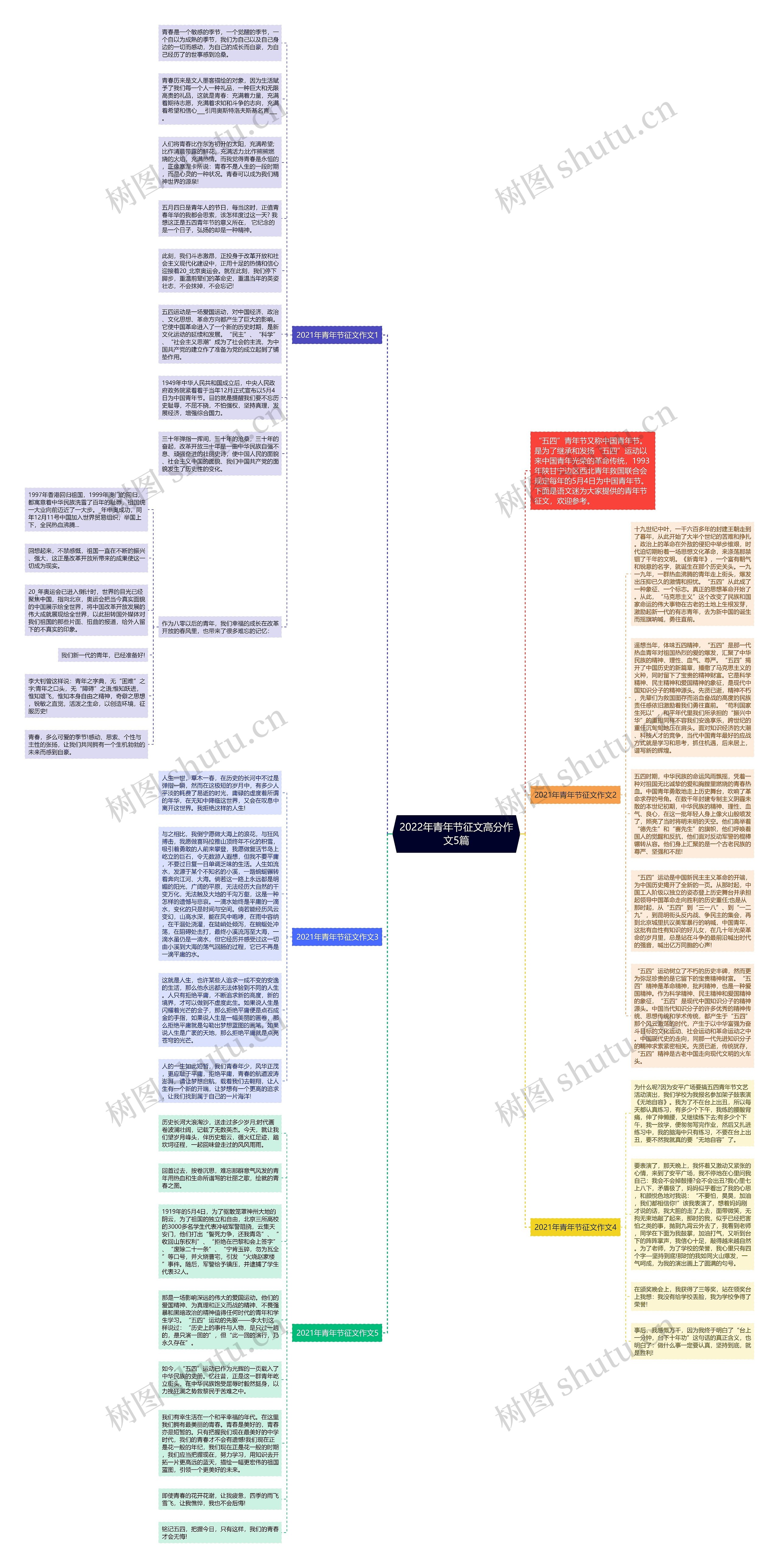 2022年青年节征文高分作文5篇思维导图