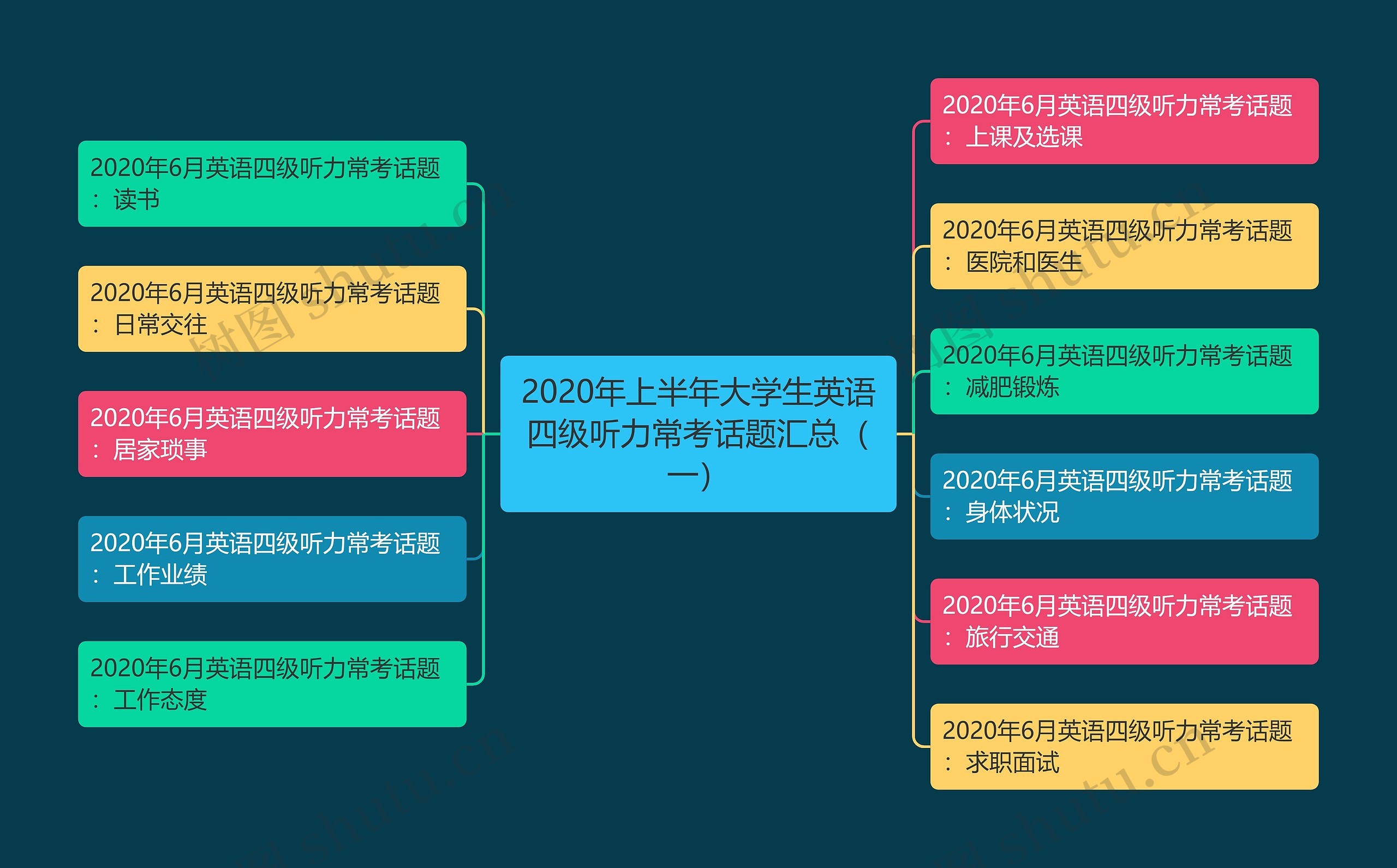 2020年上半年大学生英语四级听力常考话题汇总（一）思维导图