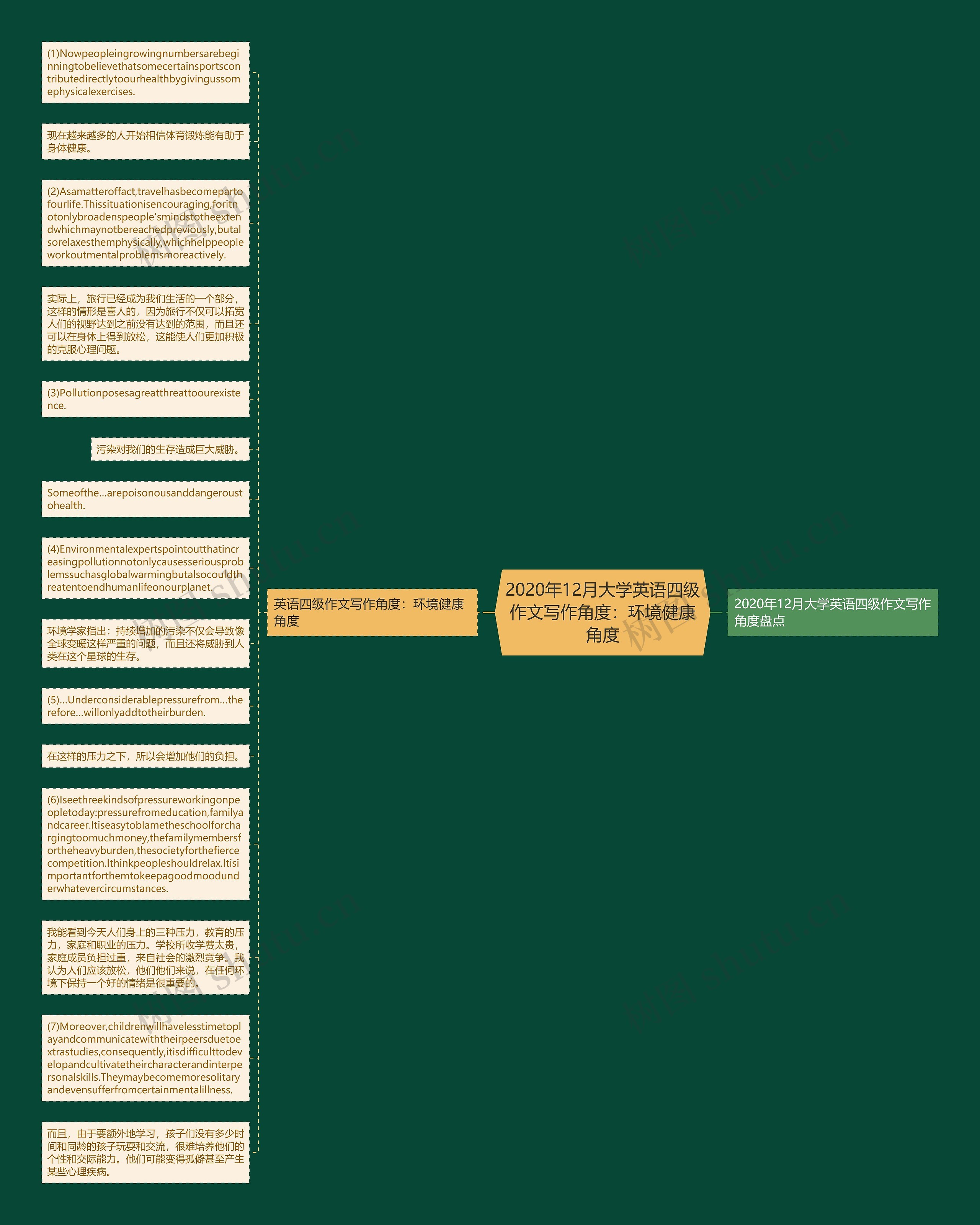 2020年12月大学英语四级作文写作角度：环境健康角度思维导图