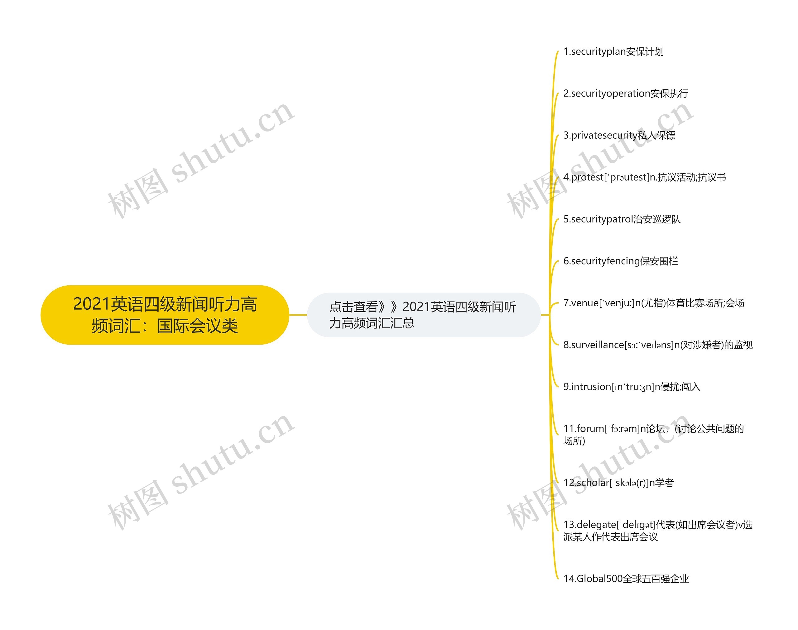 2021英语四级新闻听力高频词汇：国际会议类思维导图