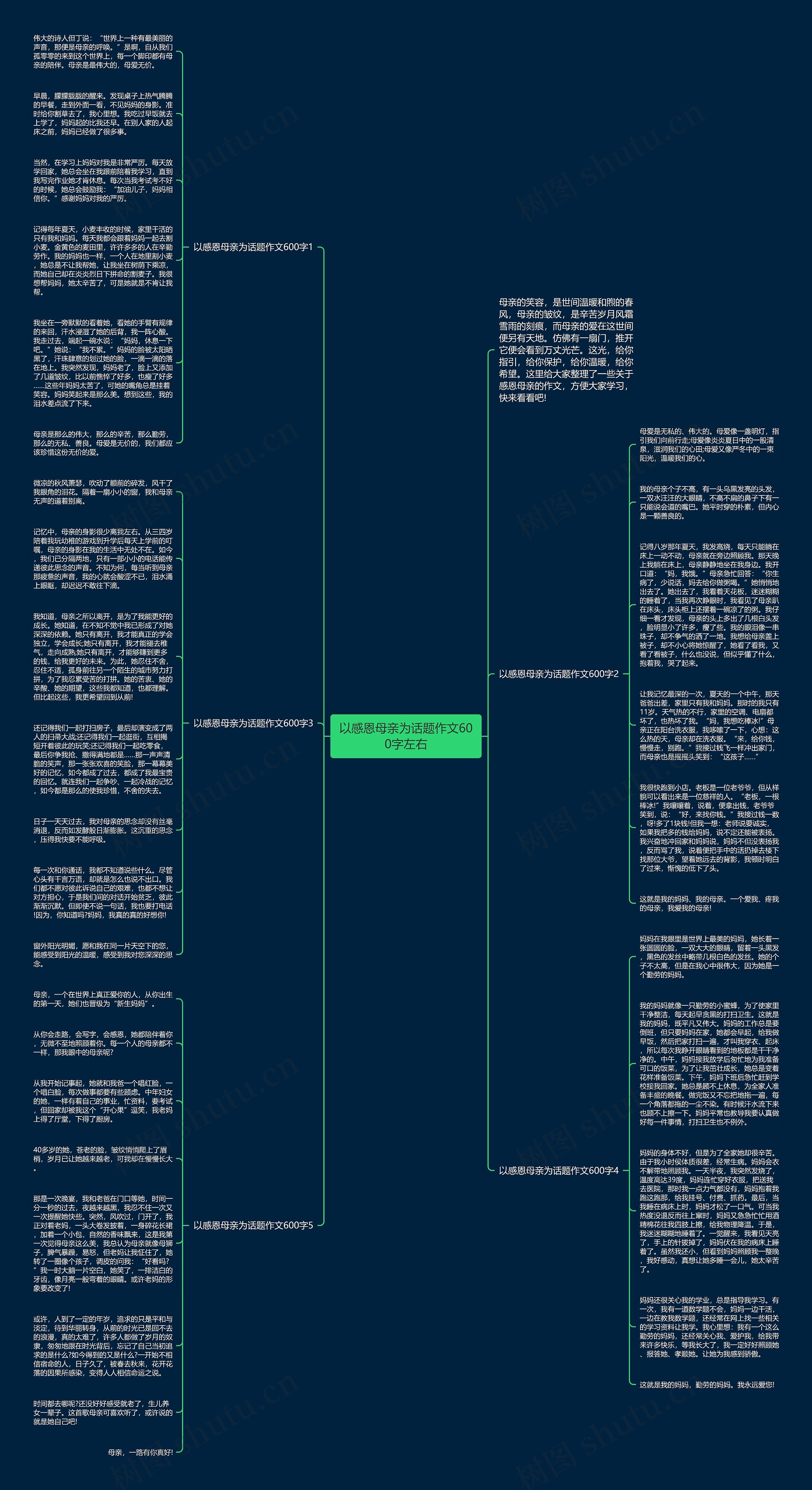 以感恩母亲为话题作文600字左右思维导图