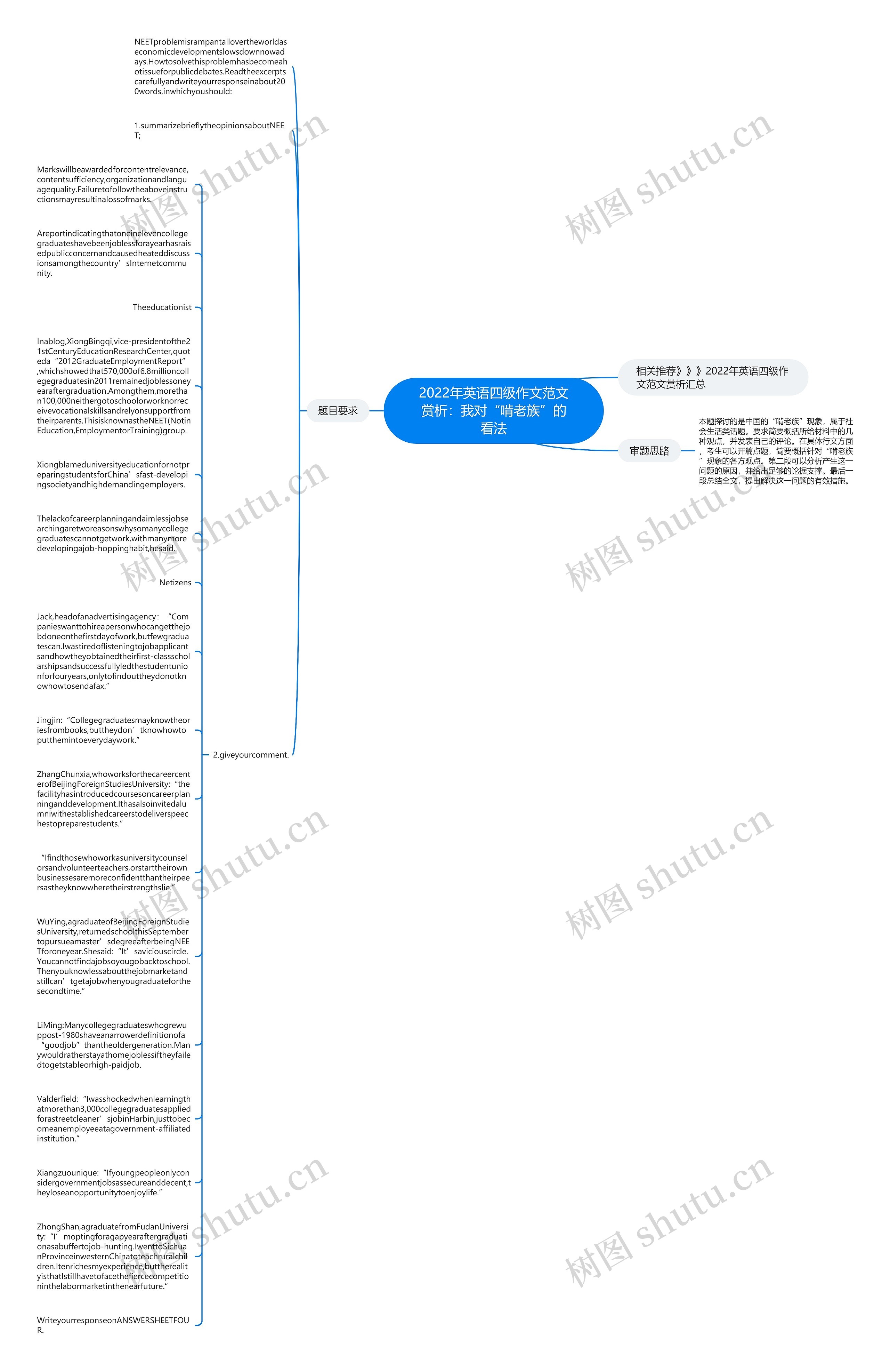 2022年英语四级作文范文赏析：我对“啃老族”的看法思维导图