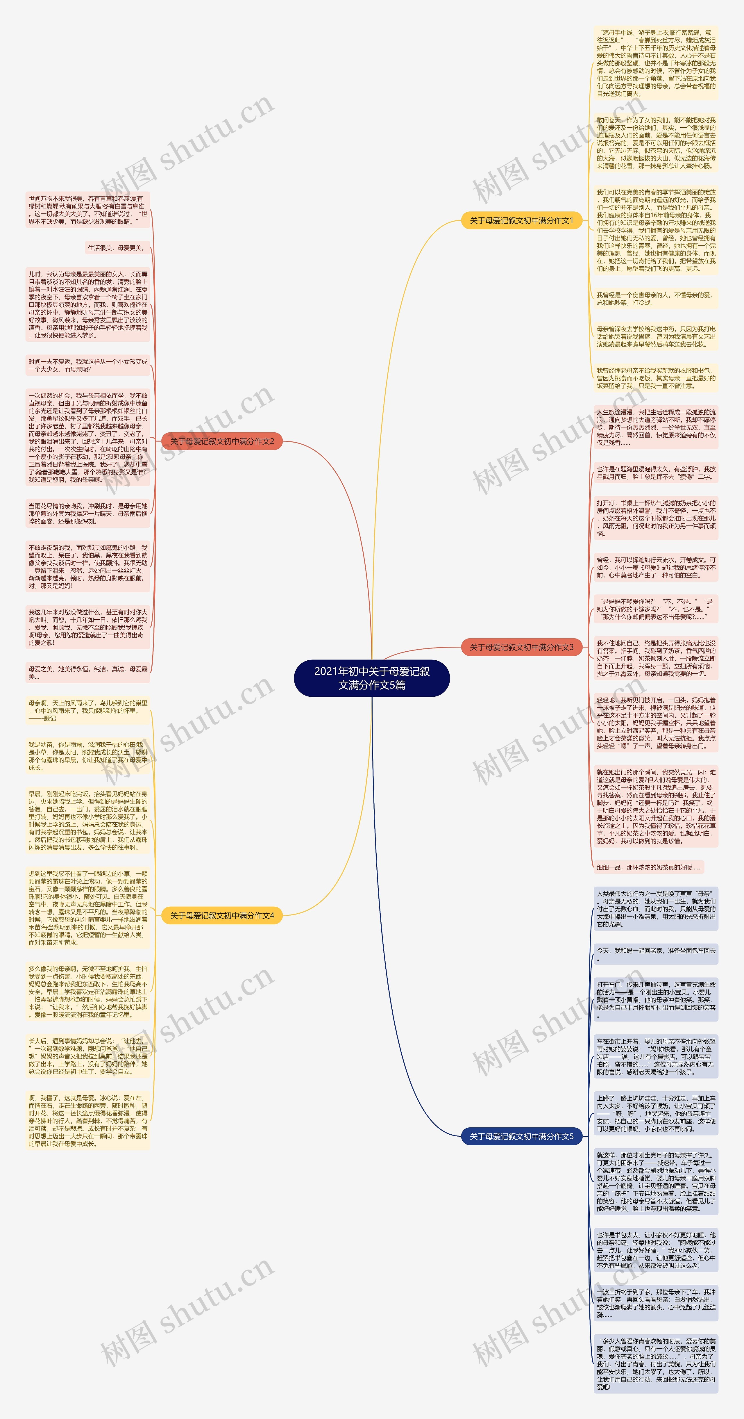 2021年初中关于母爱记叙文满分作文5篇思维导图