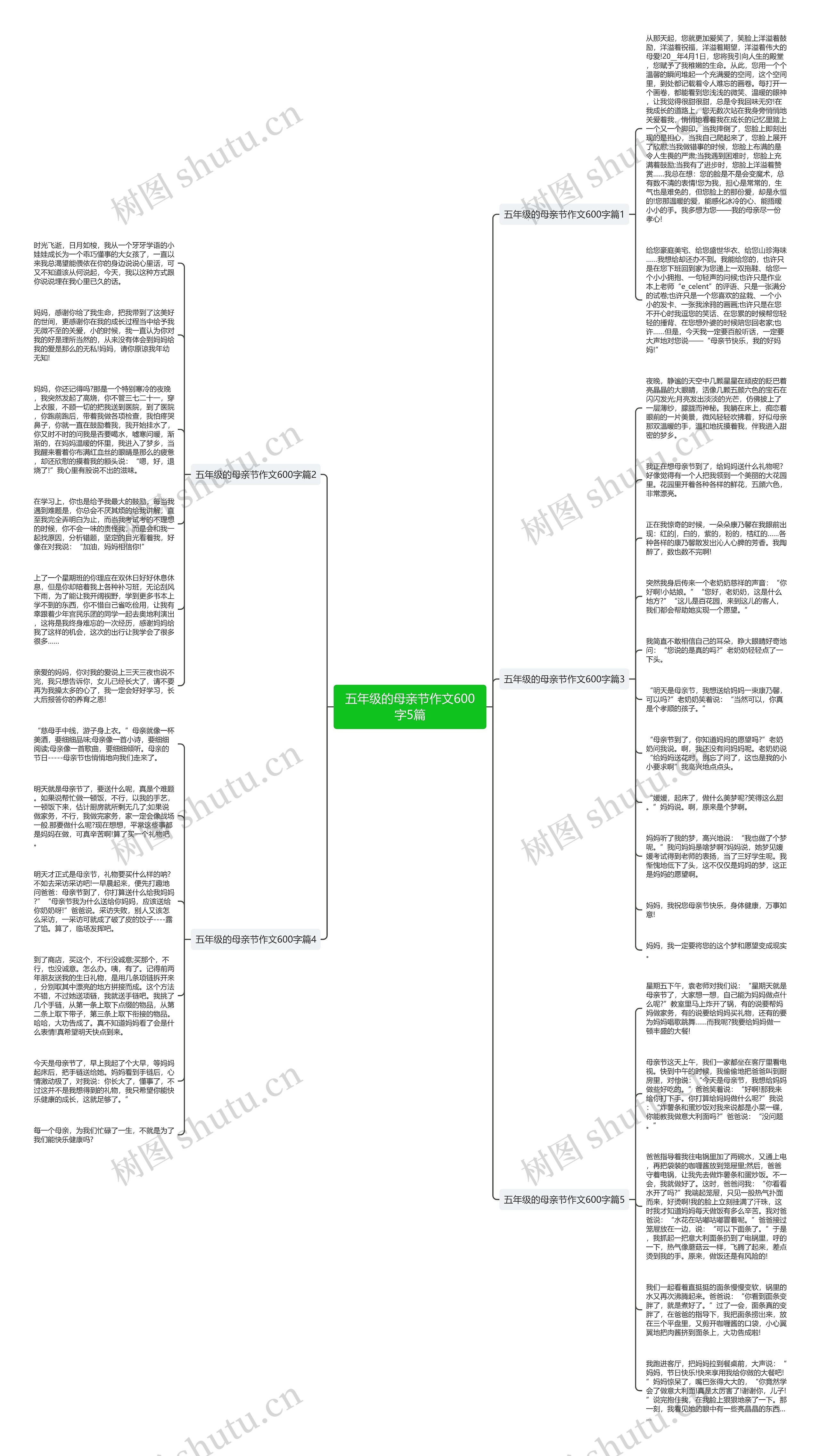 五年级的母亲节作文600字5篇思维导图