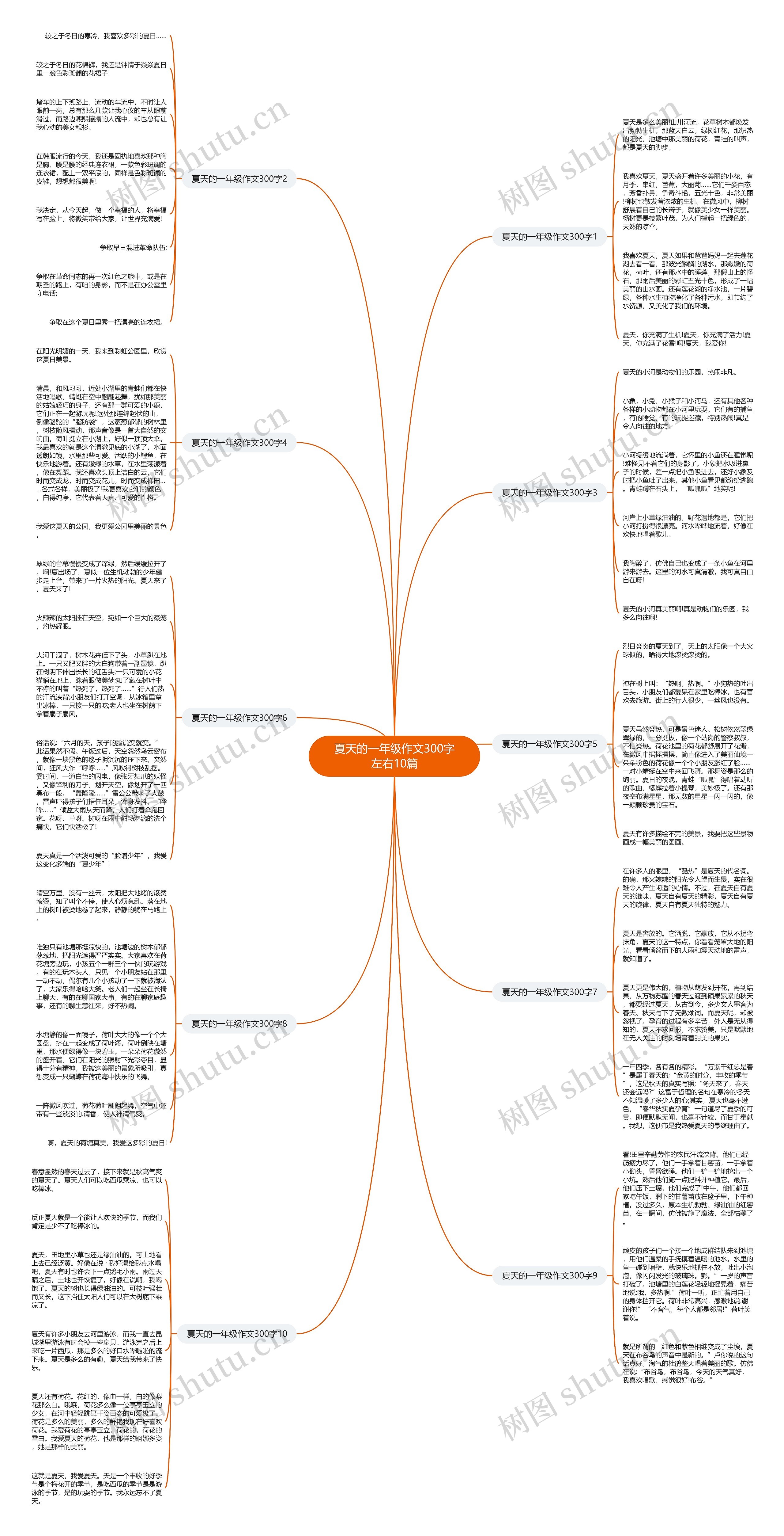 夏天的一年级作文300字左右10篇思维导图