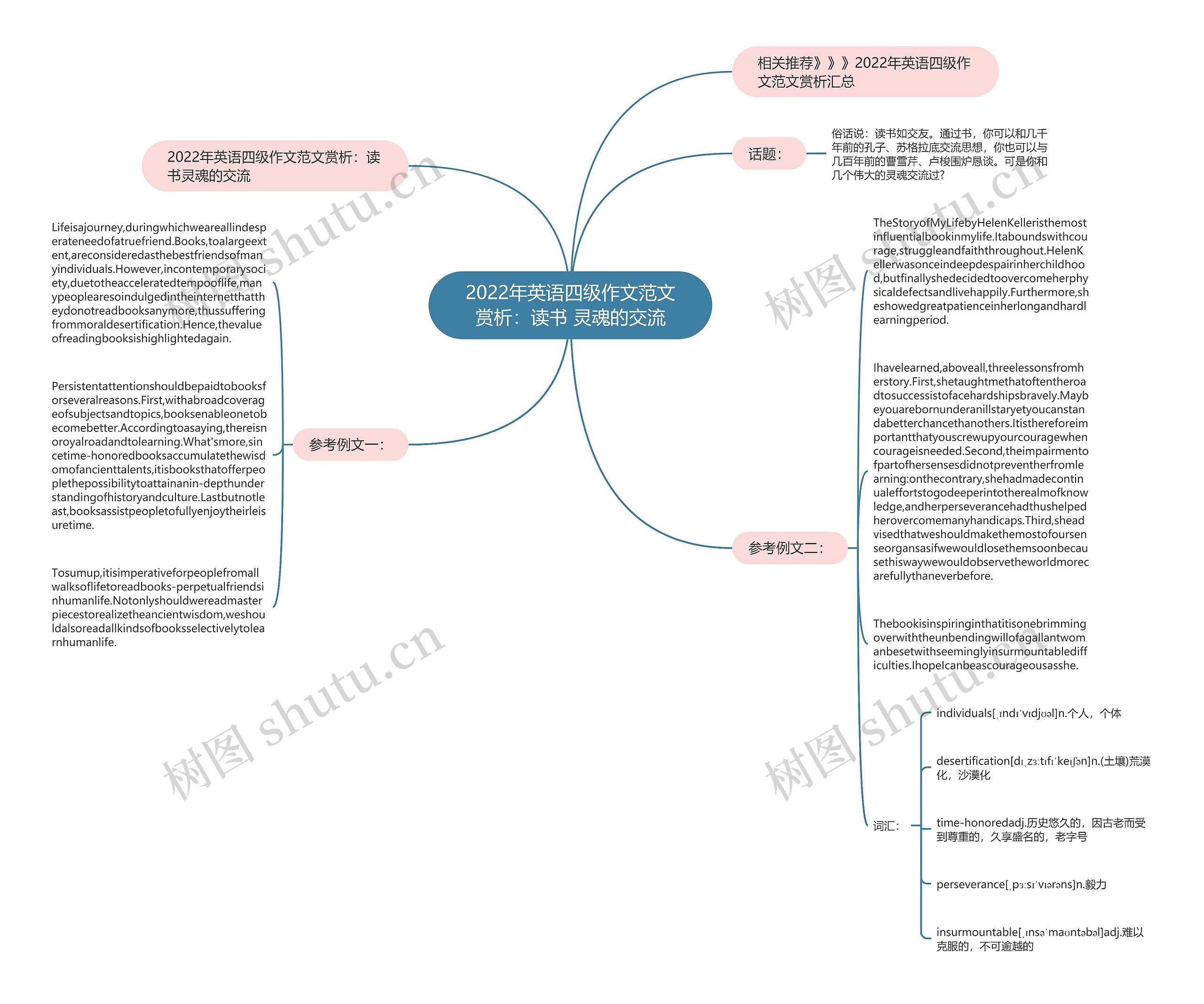 2022年英语四级作文范文赏析：读书 灵魂的交流思维导图