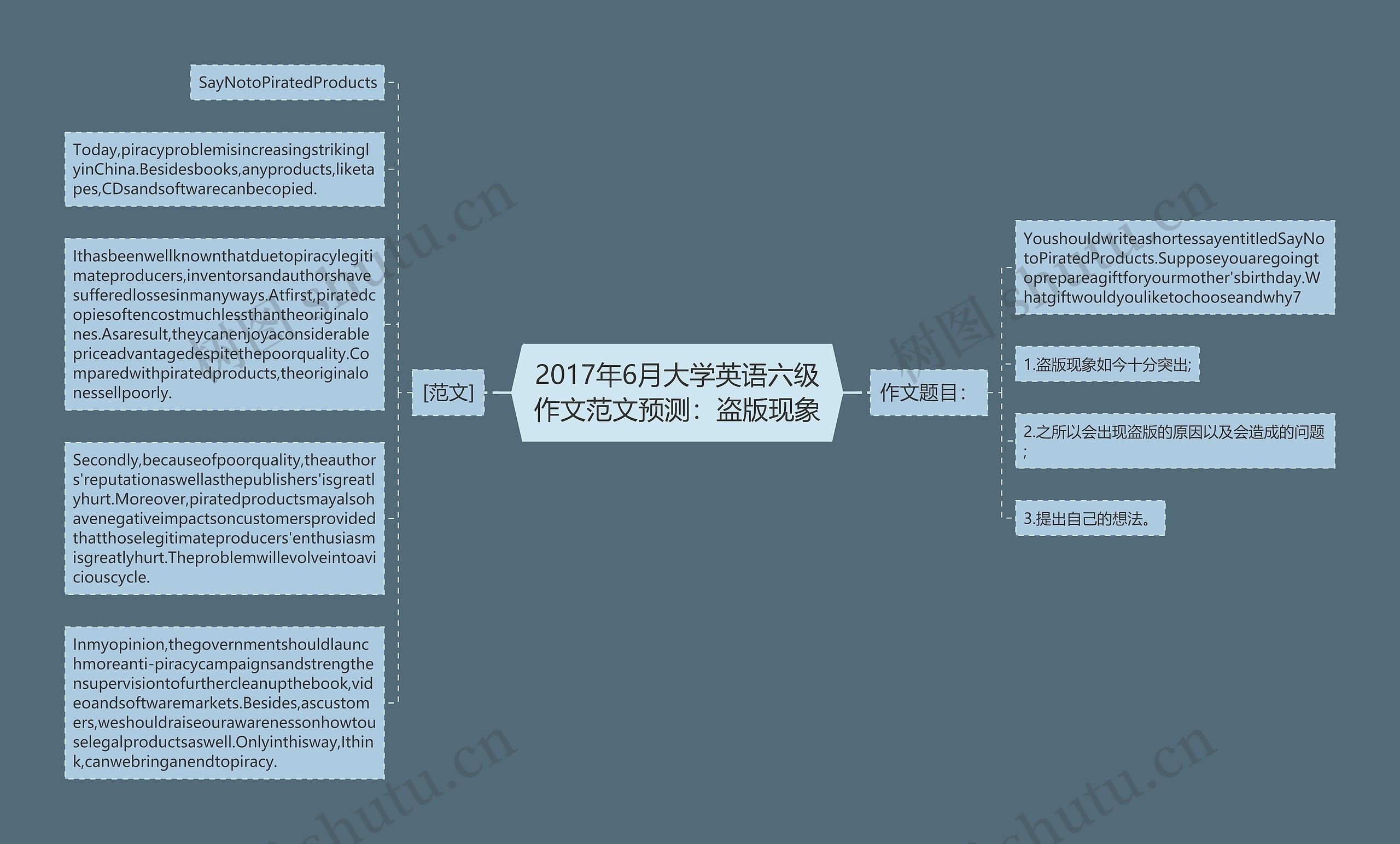 2017年6月大学英语六级作文范文预测：盗版现象思维导图