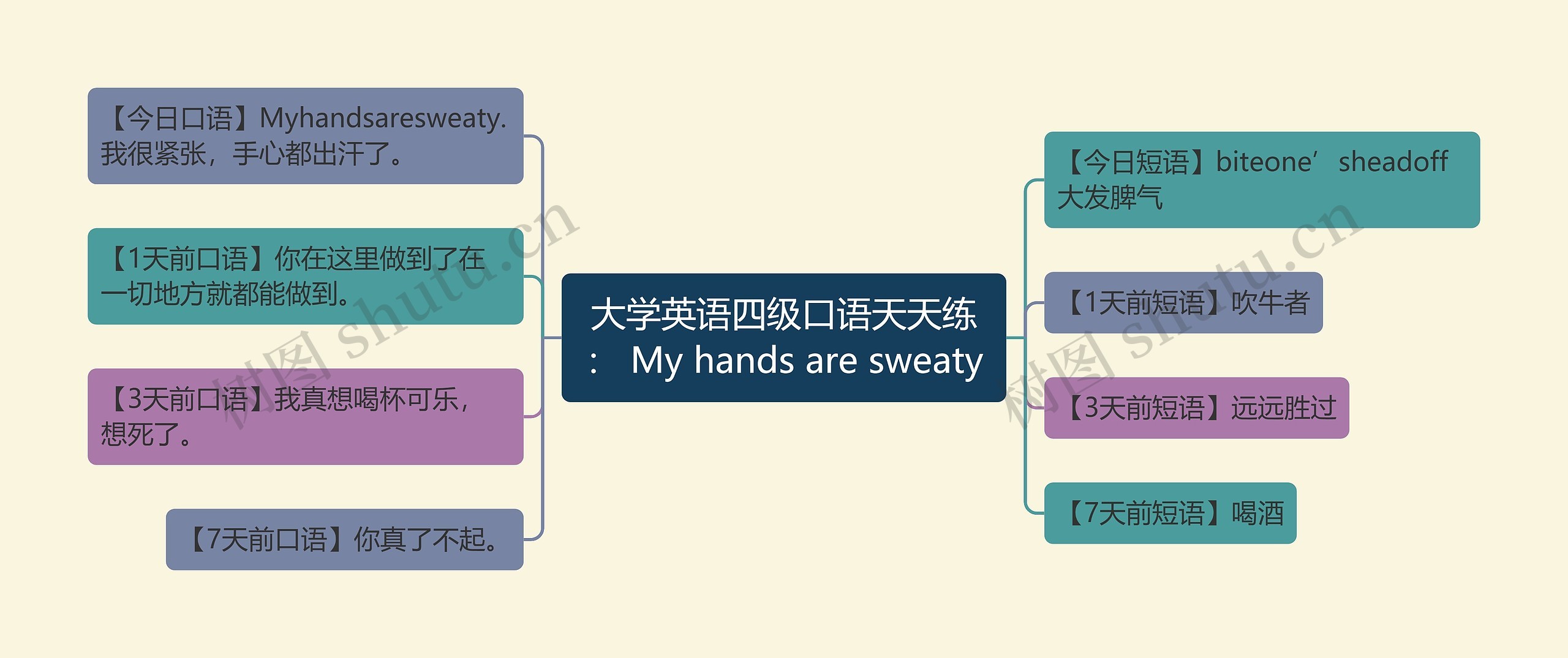 大学英语四级口语天天练： My hands are sweaty思维导图