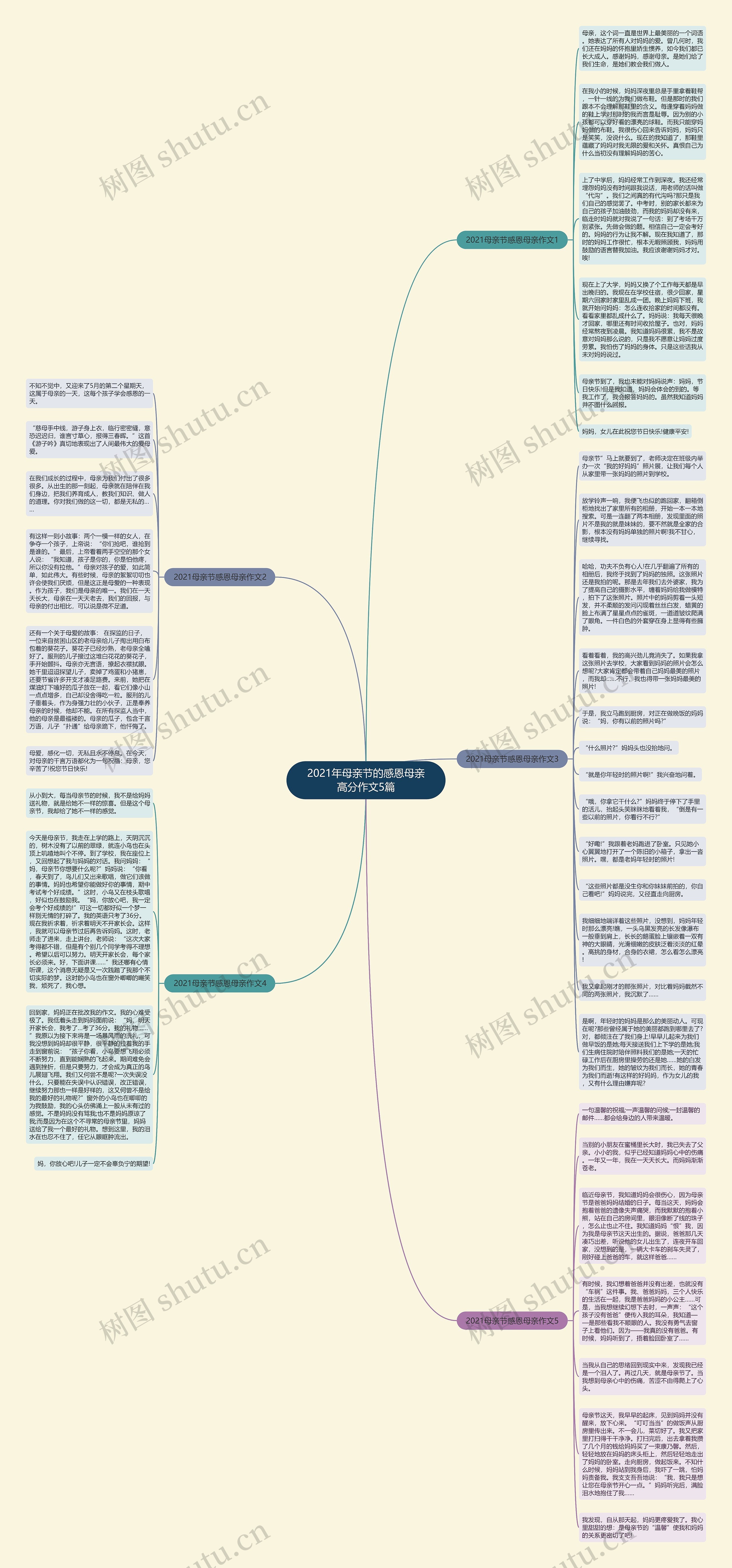2021年母亲节的感恩母亲高分作文5篇思维导图