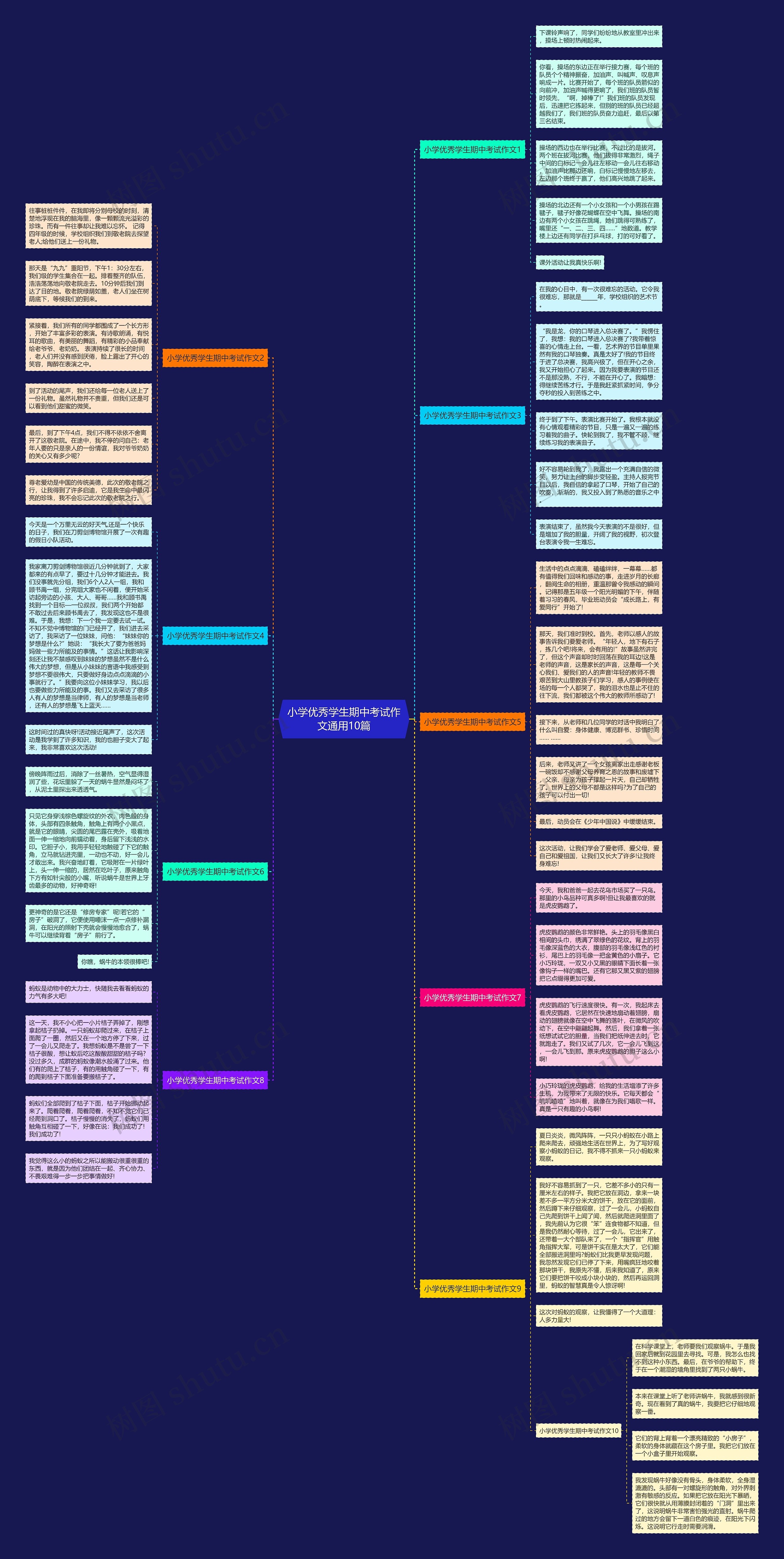 小学优秀学生期中考试作文通用10篇思维导图