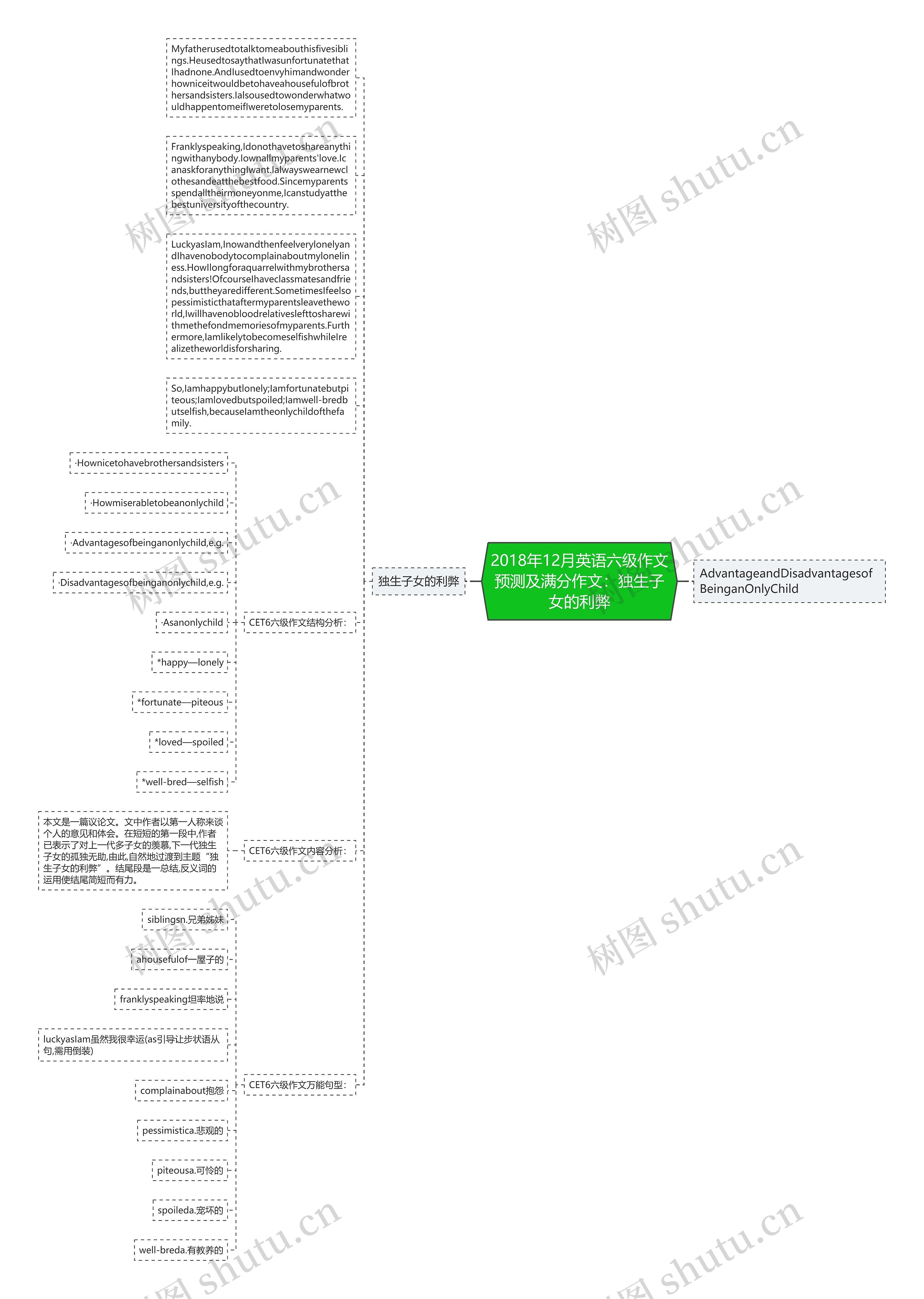 2018年12月英语六级作文预测及满分作文：独生子女的利弊思维导图