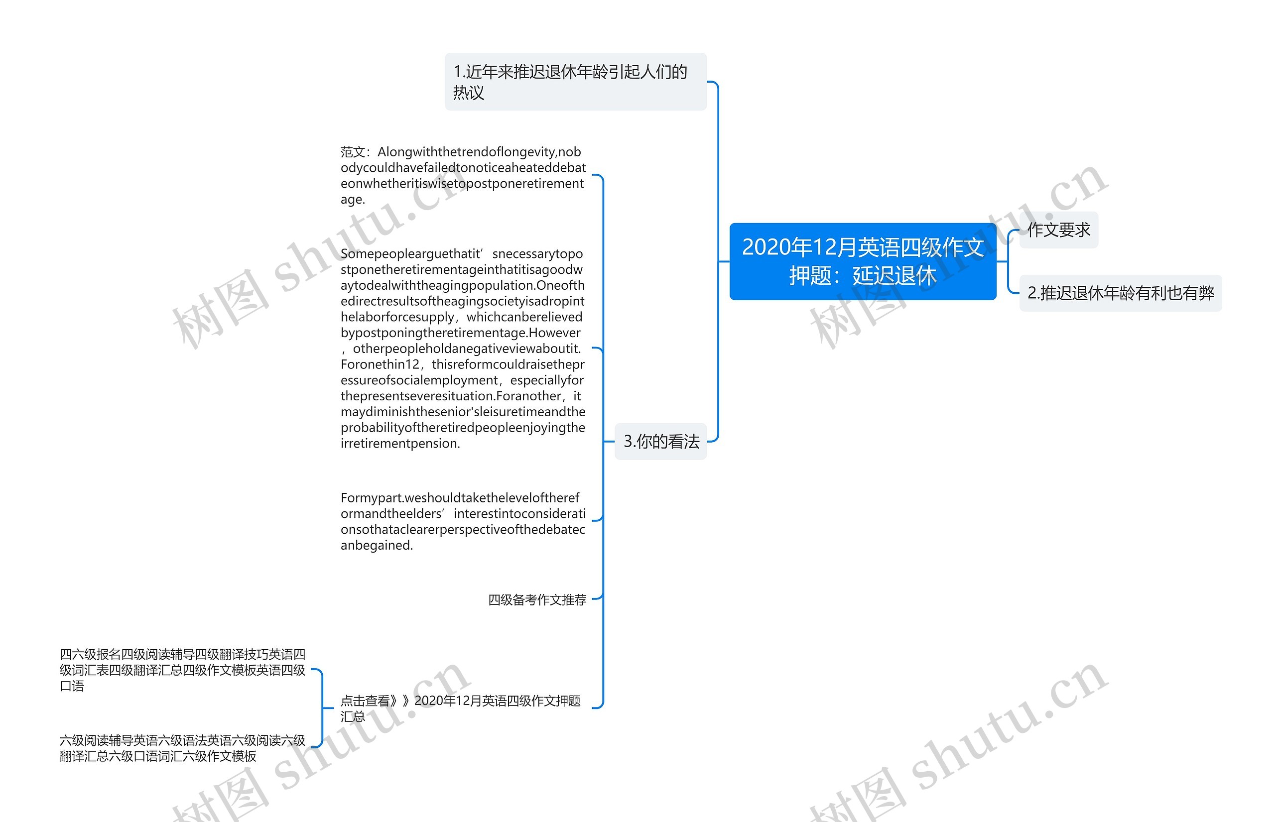 2020年12月英语四级作文押题：延迟退休思维导图