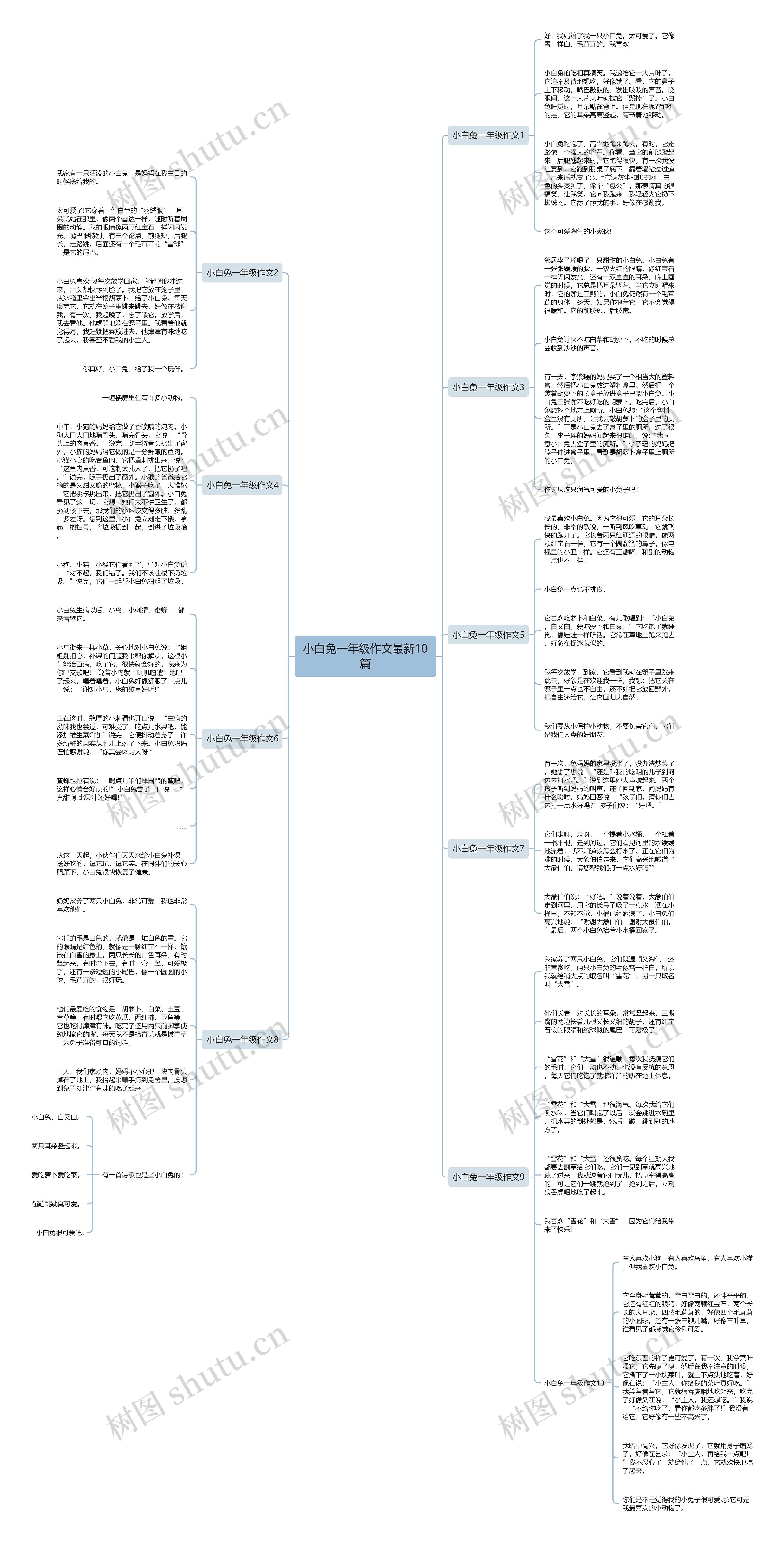小白兔一年级作文最新10篇思维导图